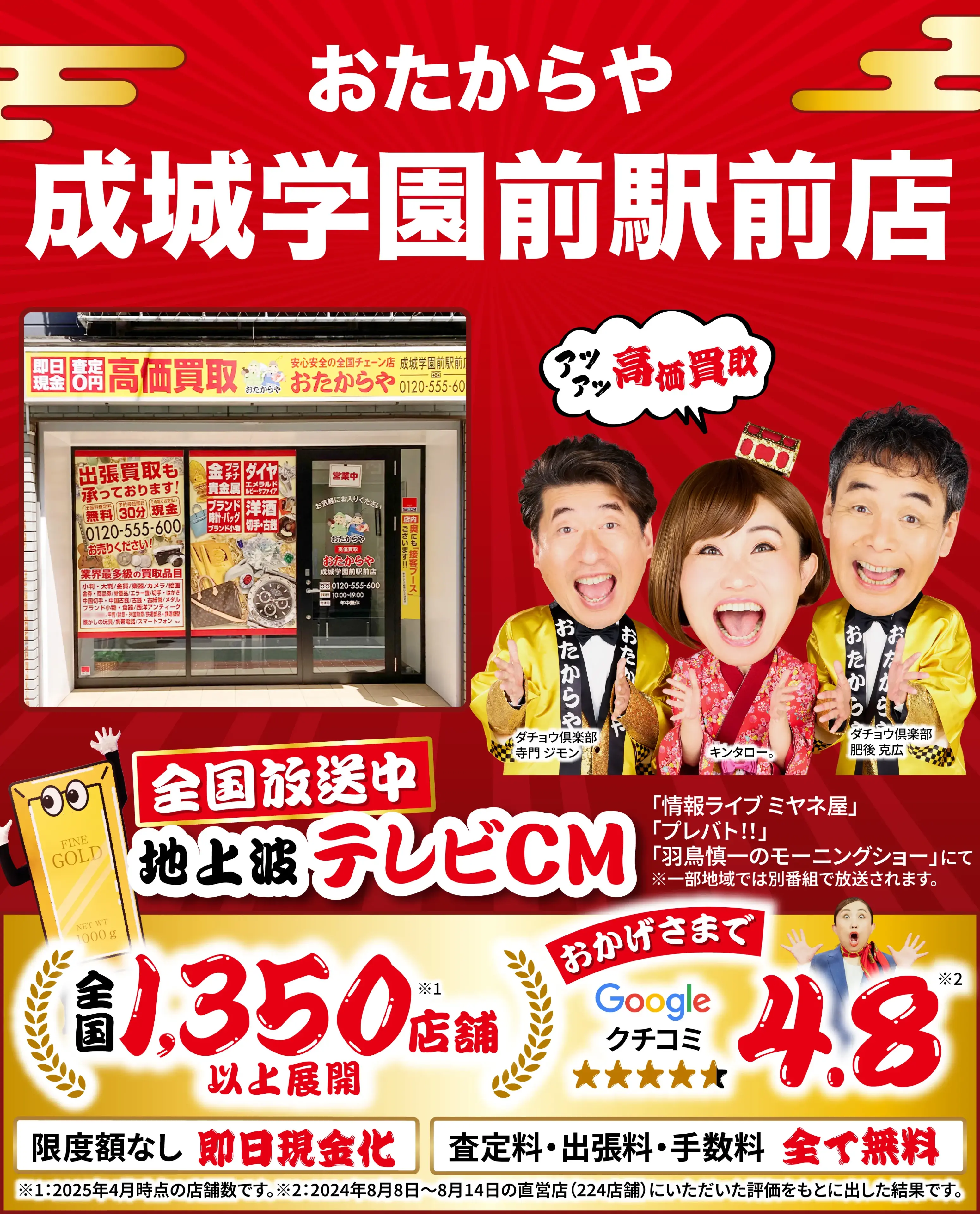 高価買取！googleクチコミ4.8、全国1,300店舗以上！