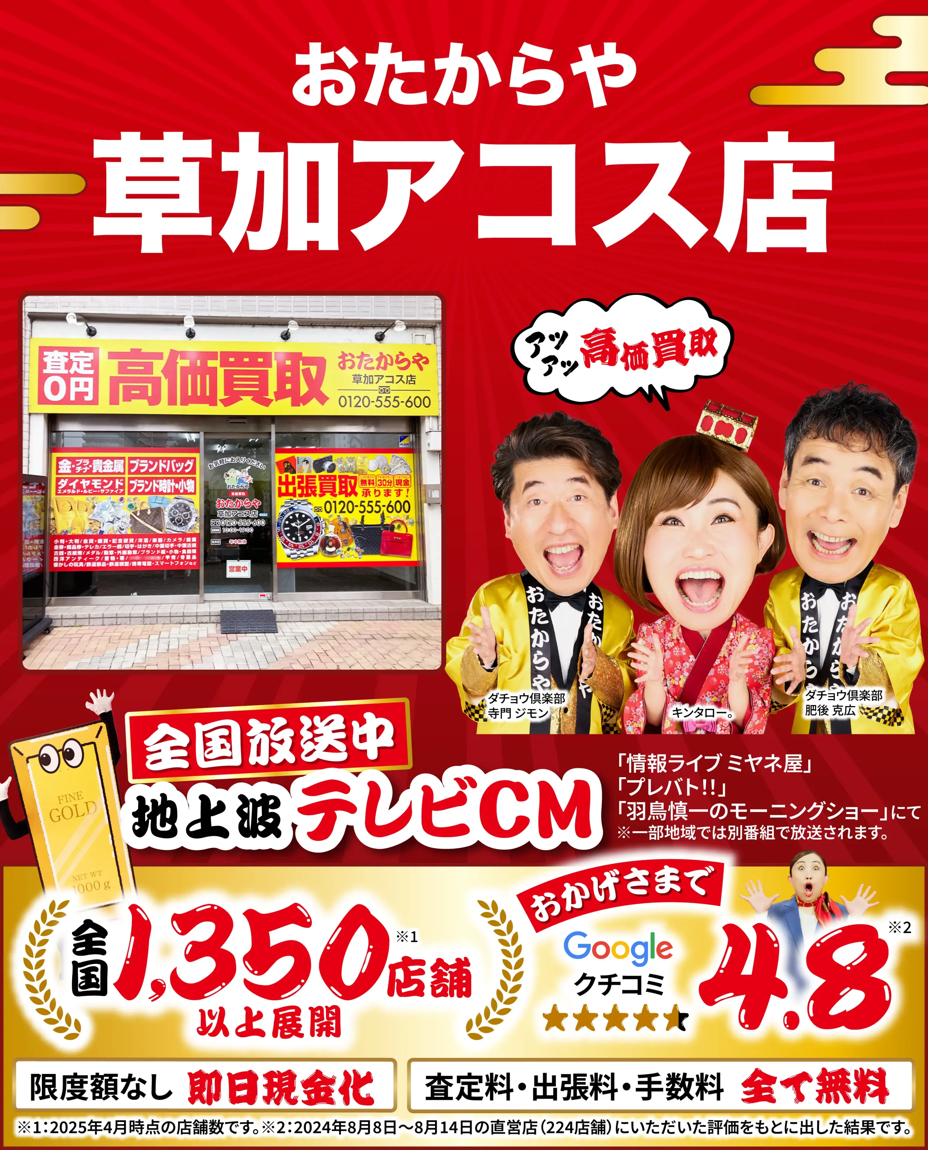 高価買取！googleクチコミ4.8、全国1,300店舗以上！