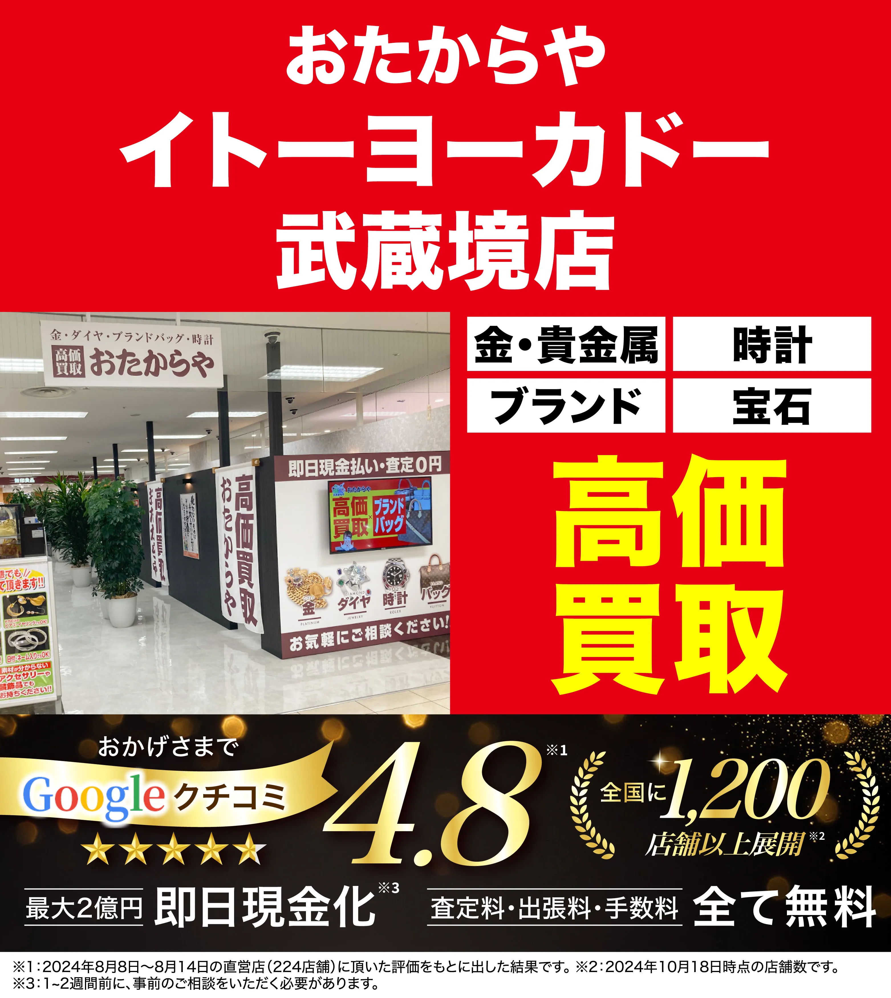 高価買取！googleクチコミ4.8、全国1,300店舗以上！