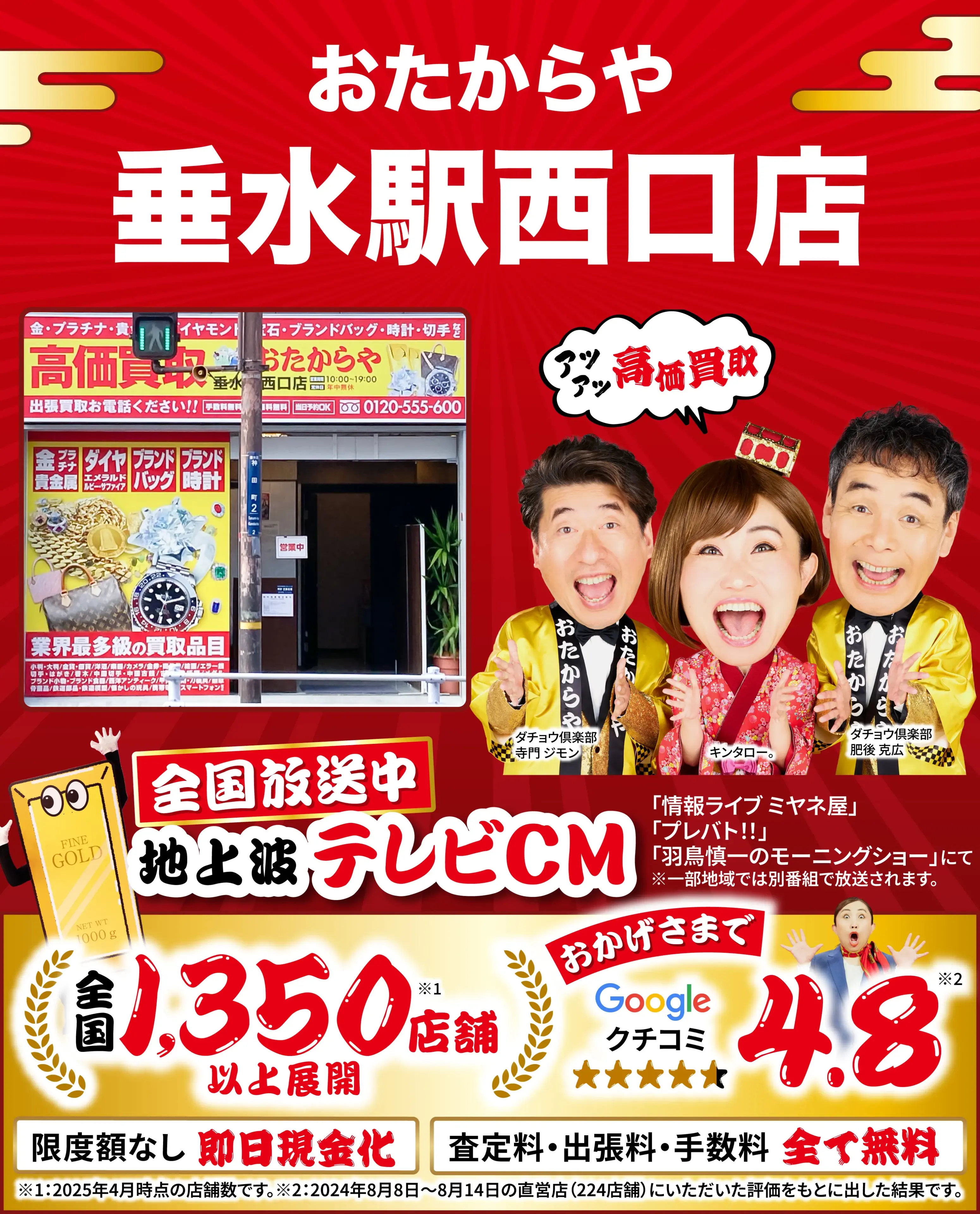 高価買取！googleクチコミ4.8、全国1,300店舗以上！