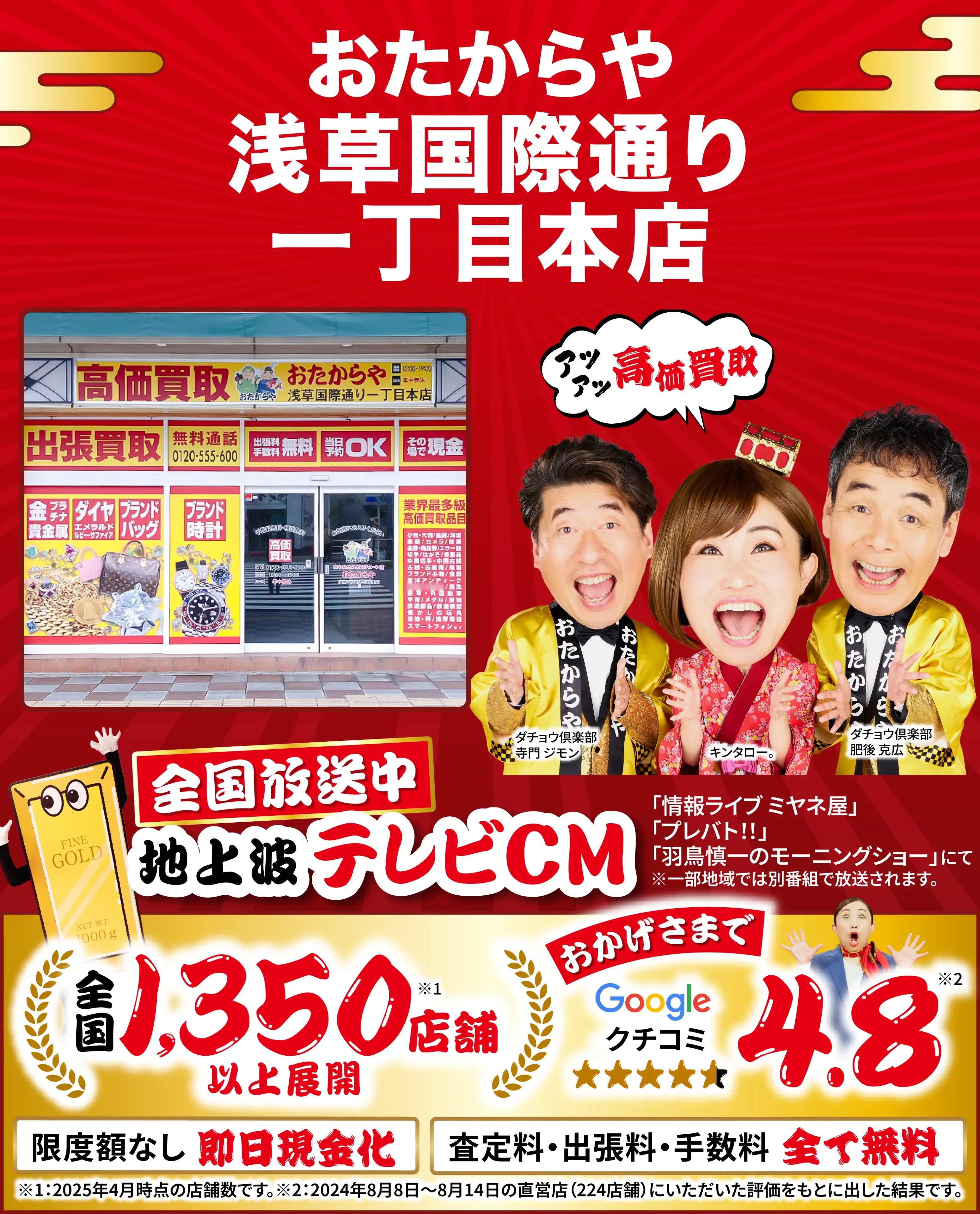 高価買取！googleクチコミ4.8、全国1,300店舗以上！