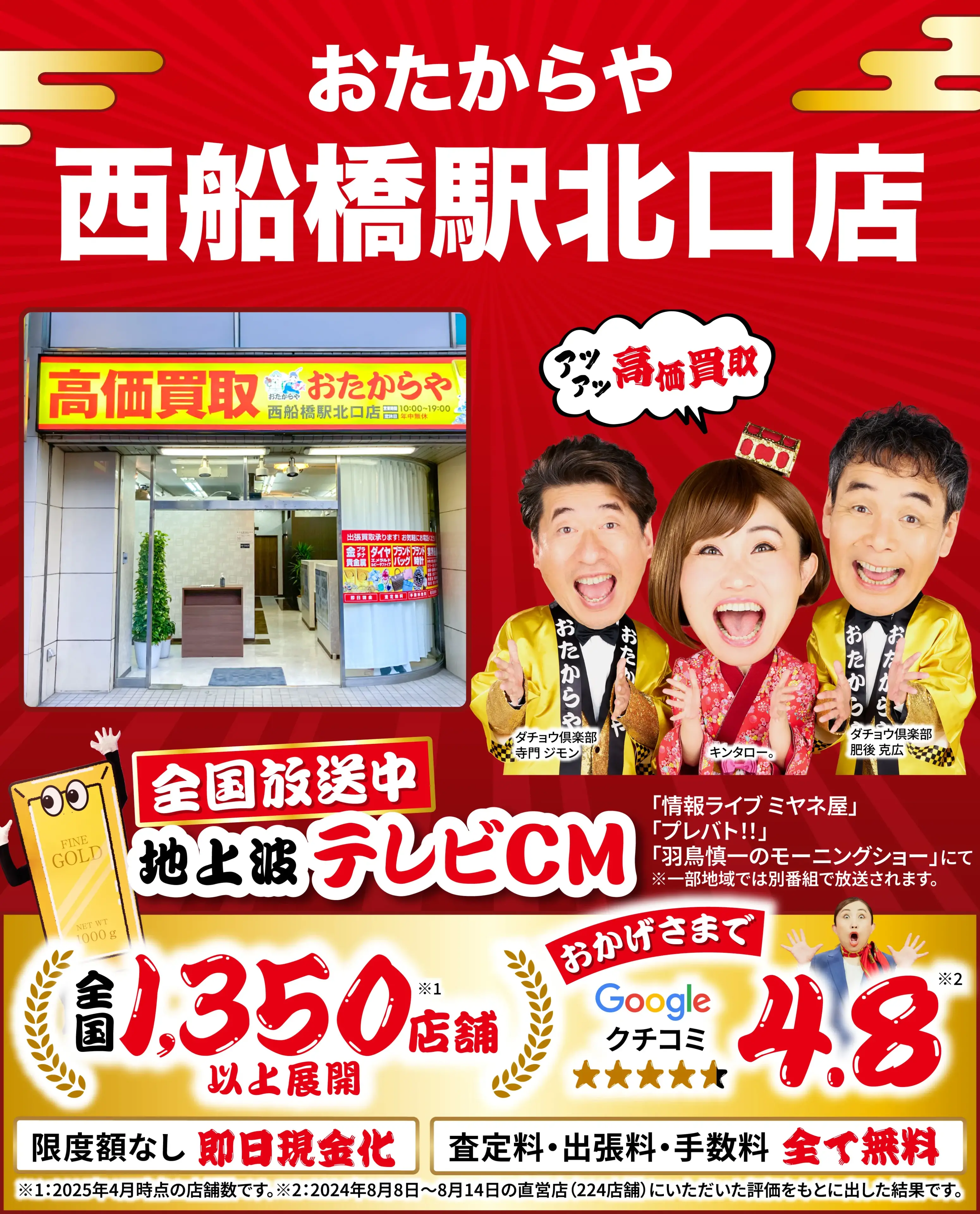 高価買取！googleクチコミ4.8、全国1,300店舗以上！