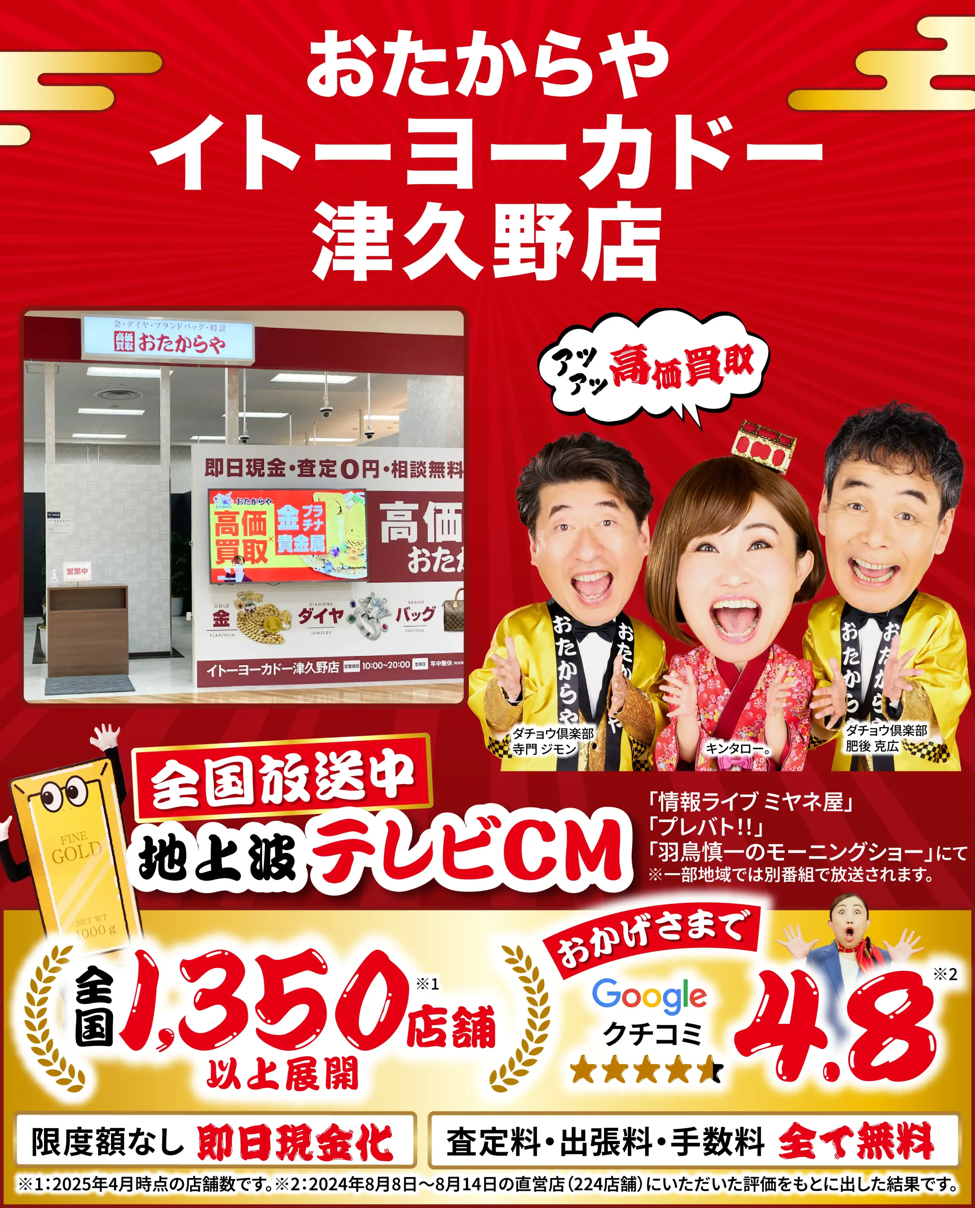高価買取！googleクチコミ4.8、全国1,300店舗以上！