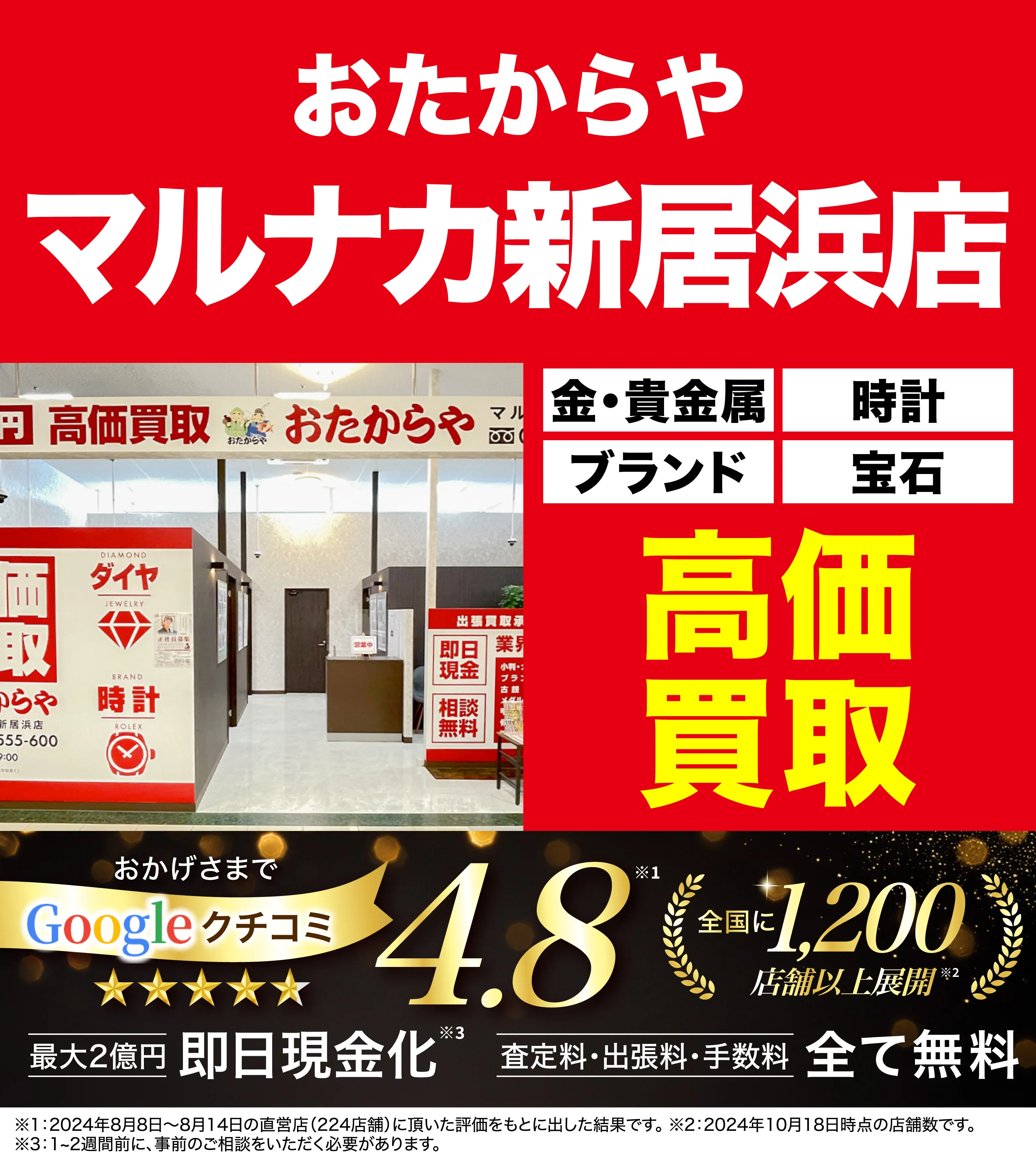 高価買取！googleクチコミ4.8、全国1,300店舗以上！