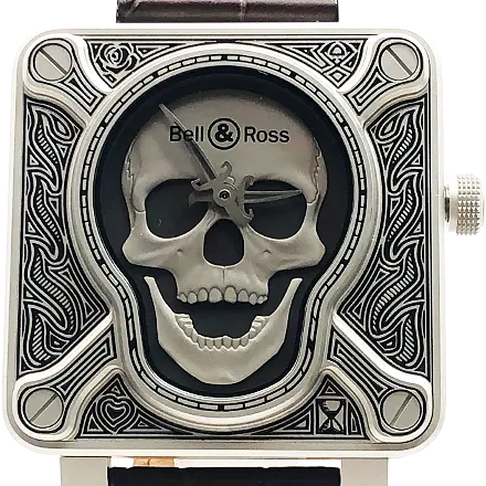 ベル&ロス スカル BR01 BURNING SKULL SS/レザー 自動巻式 シルバー