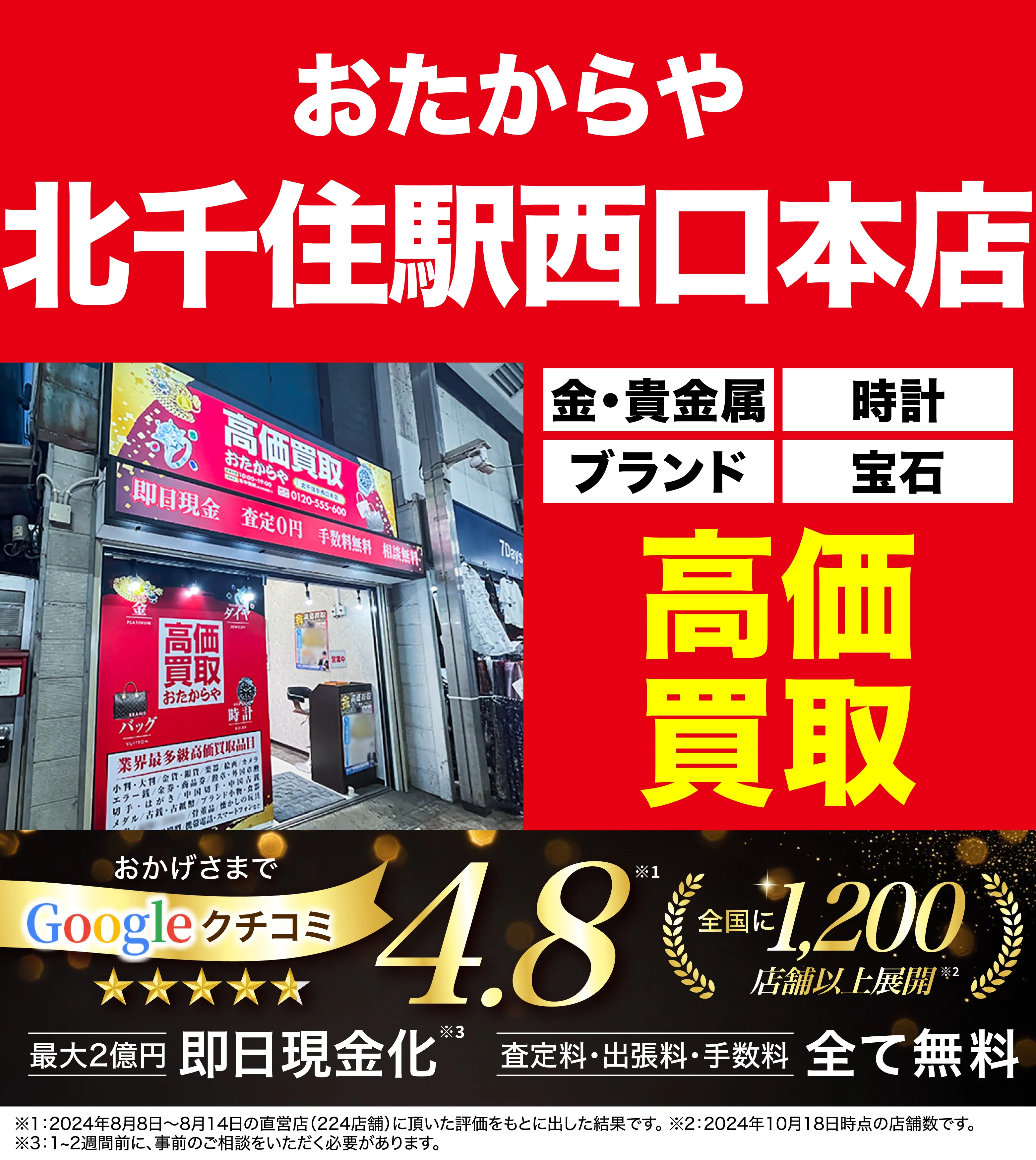 高価買取！googleクチコミ4.8、全国1,300店舗以上！
