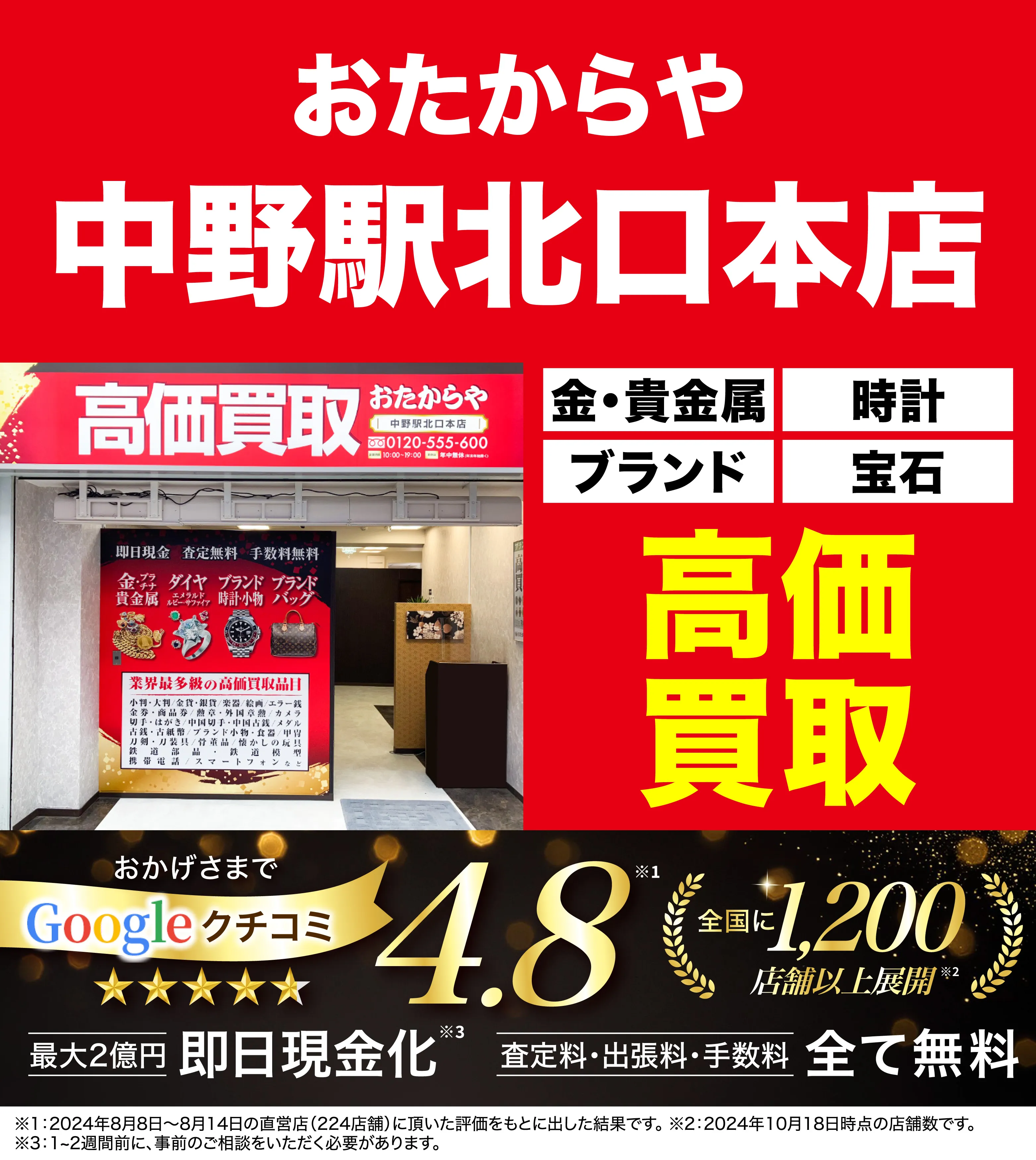 高価買取！googleクチコミ4.8、全国1,300店舗以上！