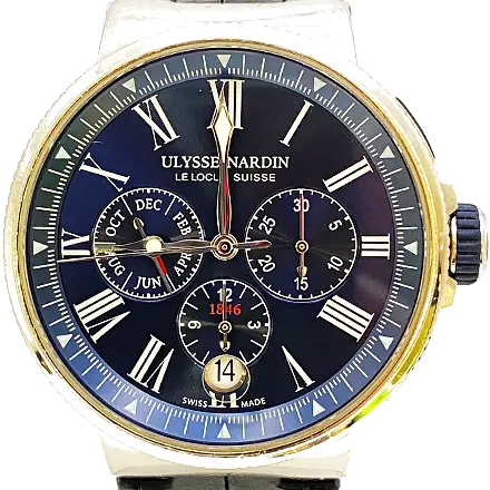 ユリスナルダン マリーンクロノグラフ 1553-150 SS/レザー 自動巻式 ブルー