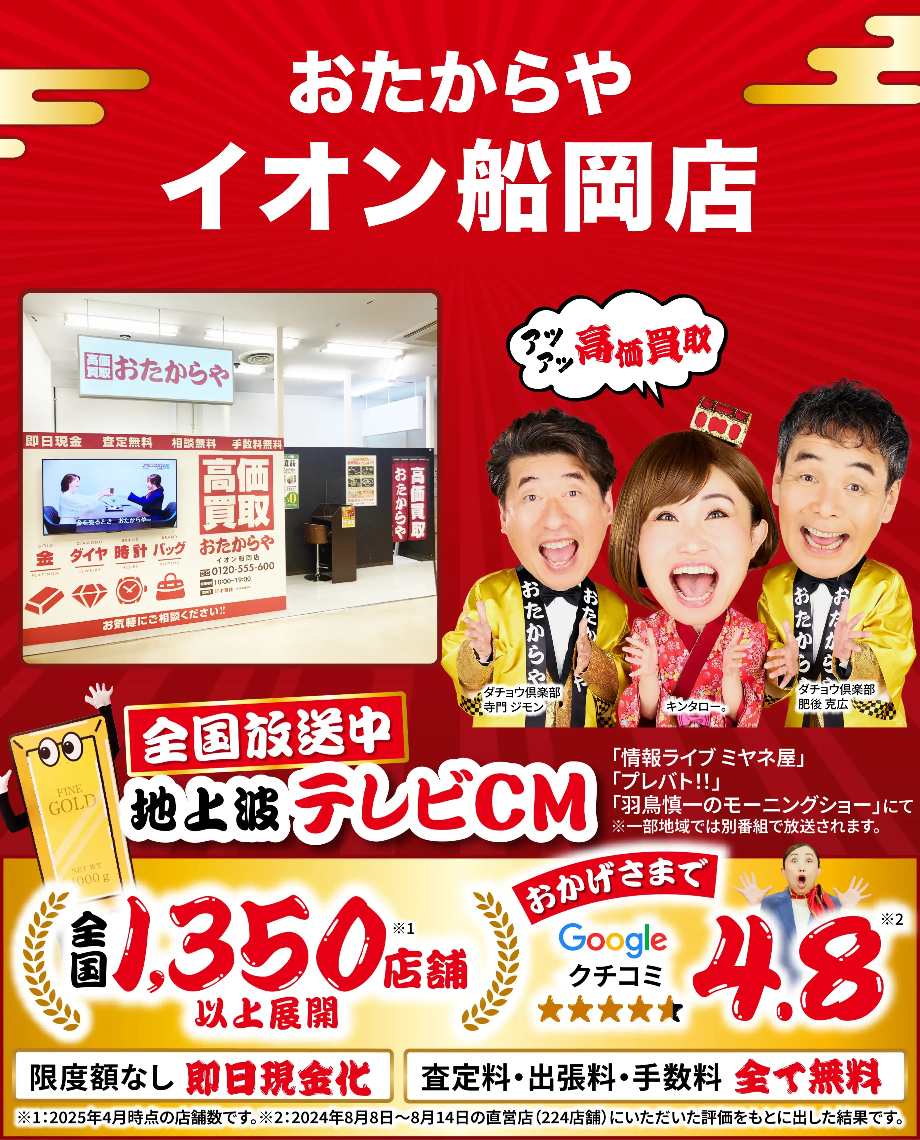 高価買取！googleクチコミ4.8、全国1,300店舗以上！