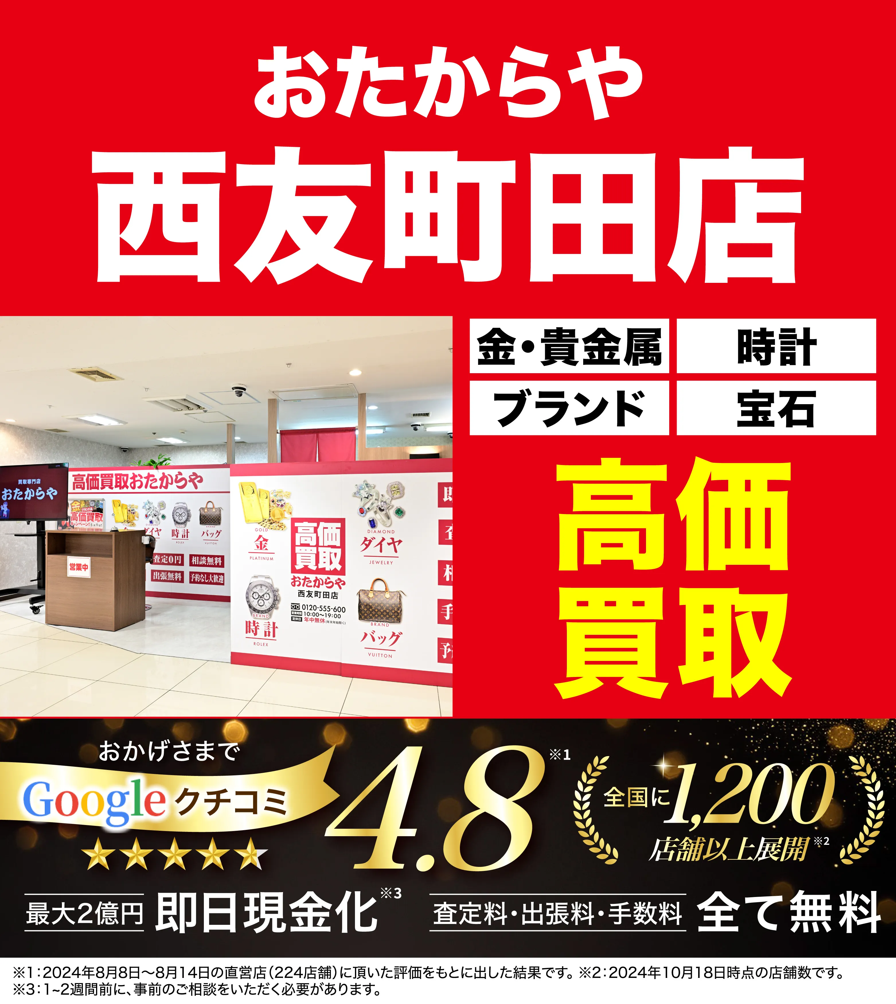 高価買取！googleクチコミ4.8、全国1,300店舗以上！