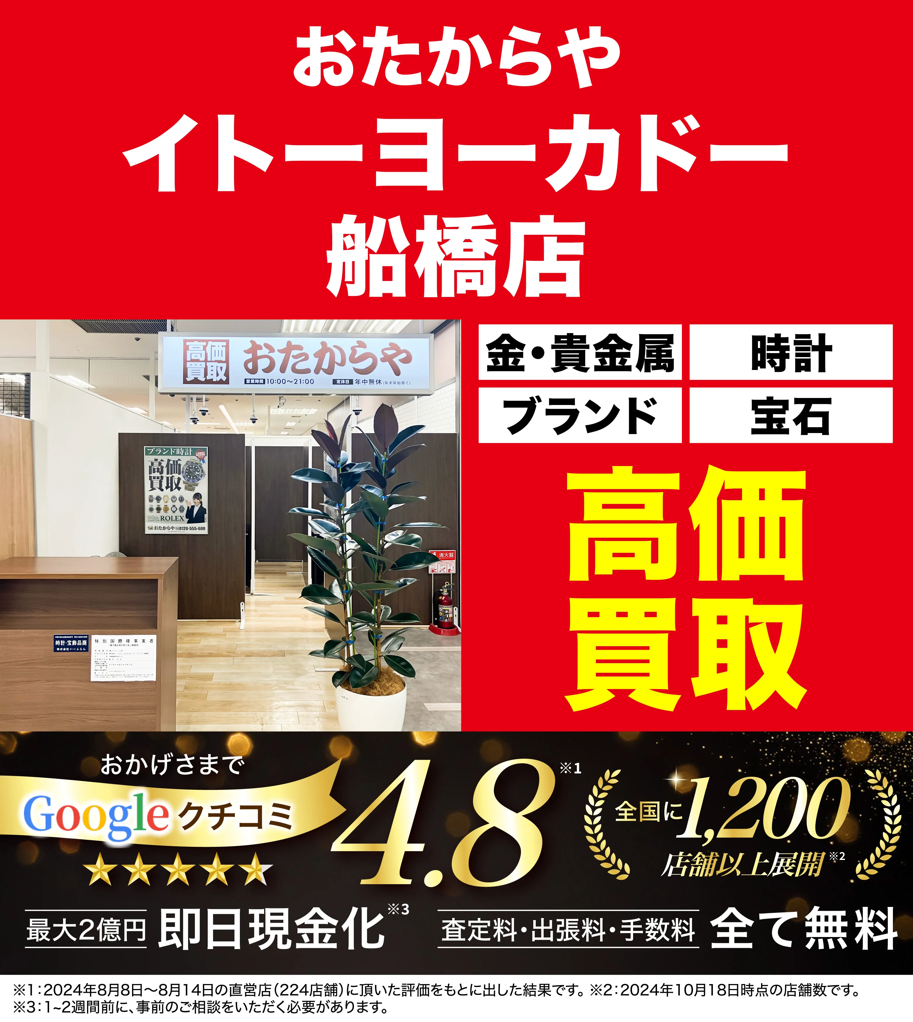高価買取！googleクチコミ4.8、全国1,300店舗以上！