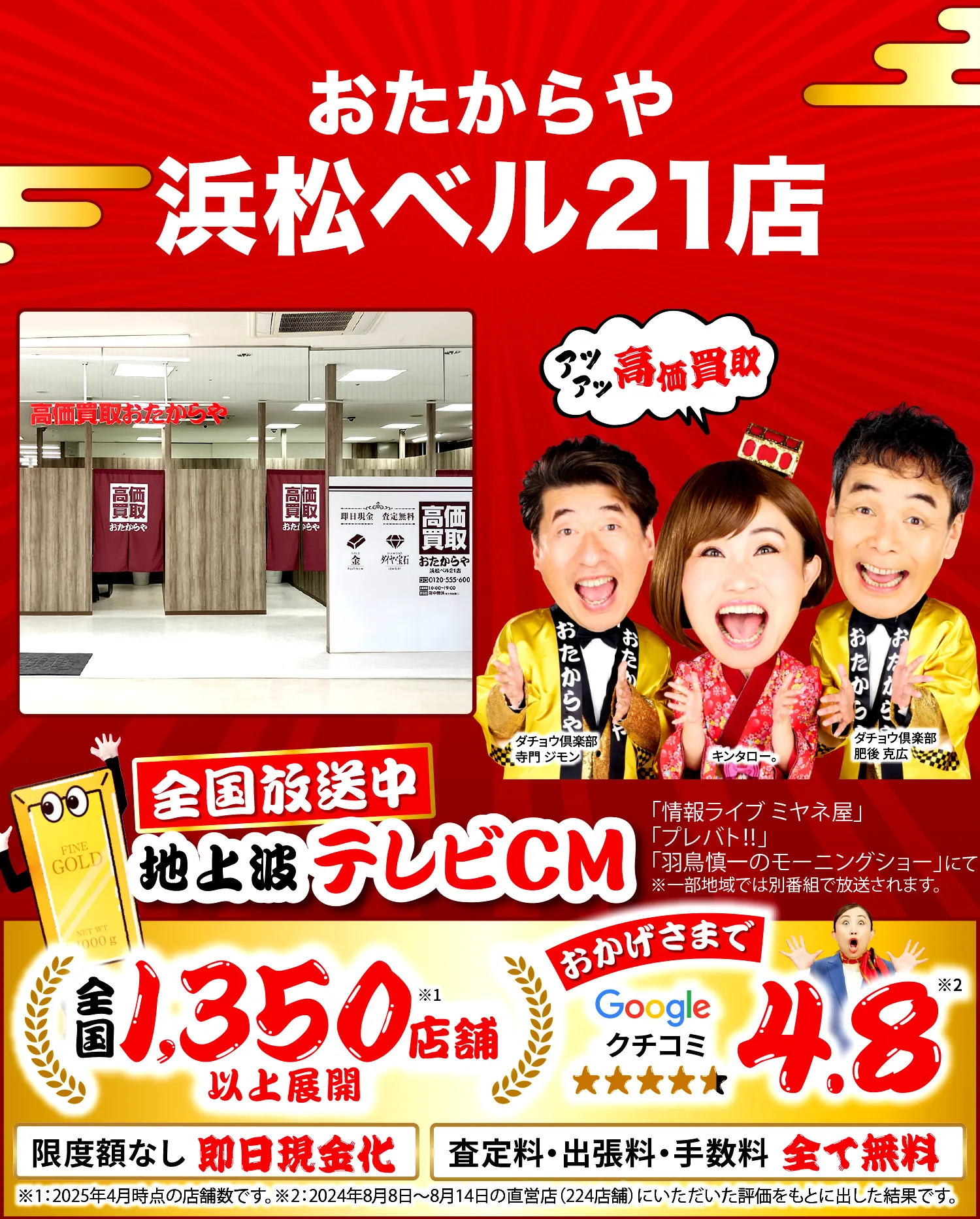 高価買取！googleクチコミ4.8、全国1,300店舗以上！