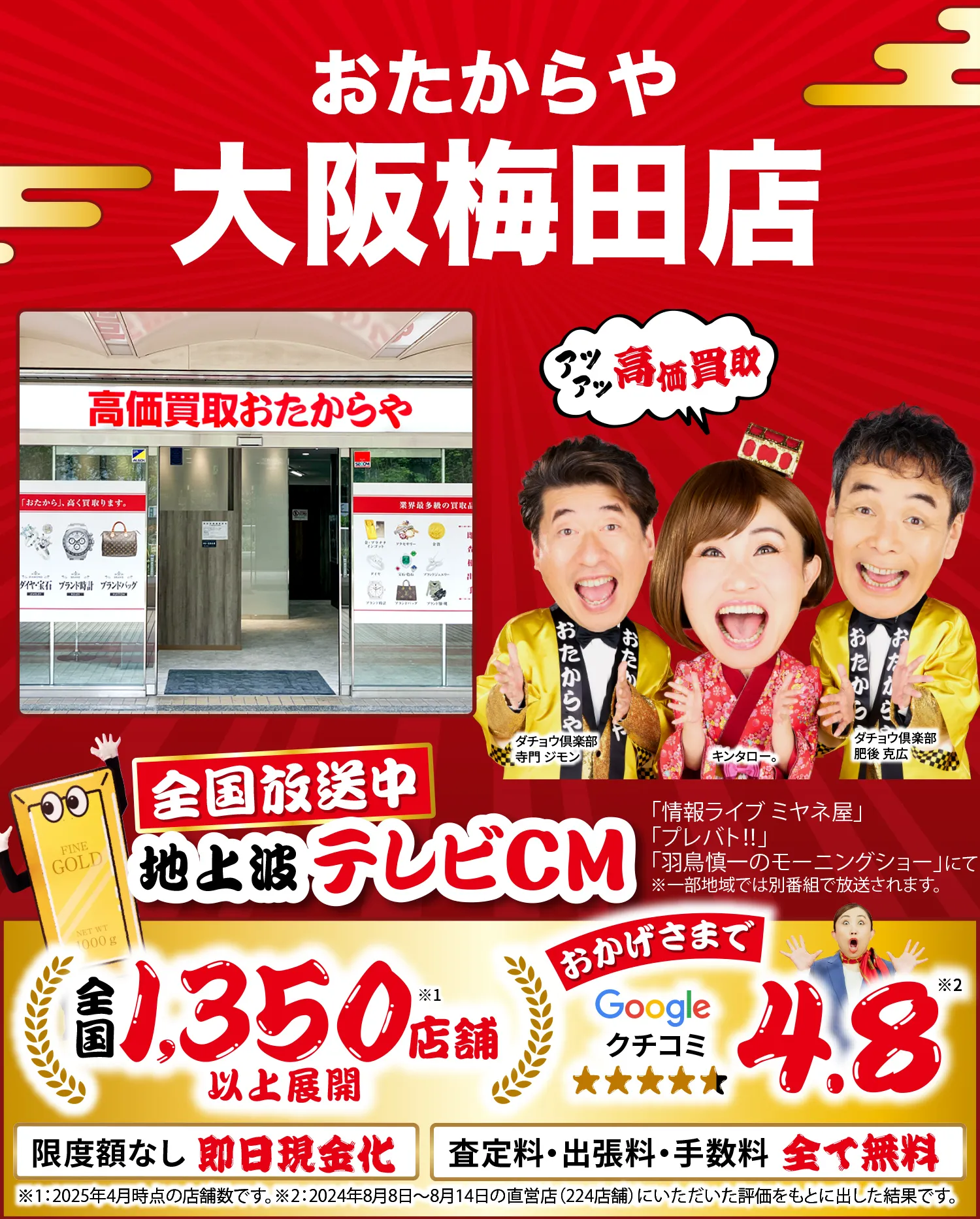 高価買取！googleクチコミ4.8、全国1,300店舗以上！