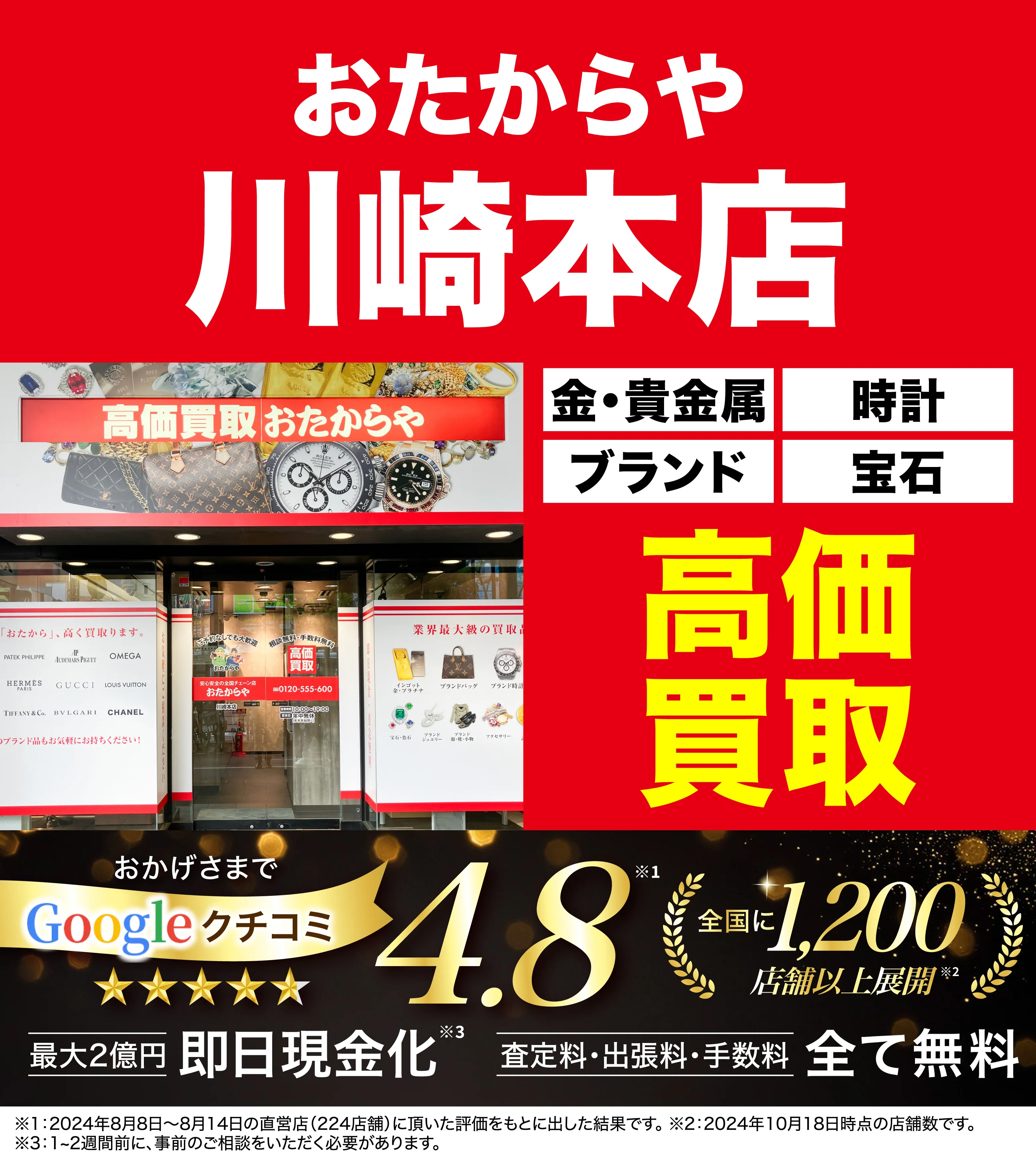 高価買取！googleクチコミ4.8、全国1,300店舗以上！