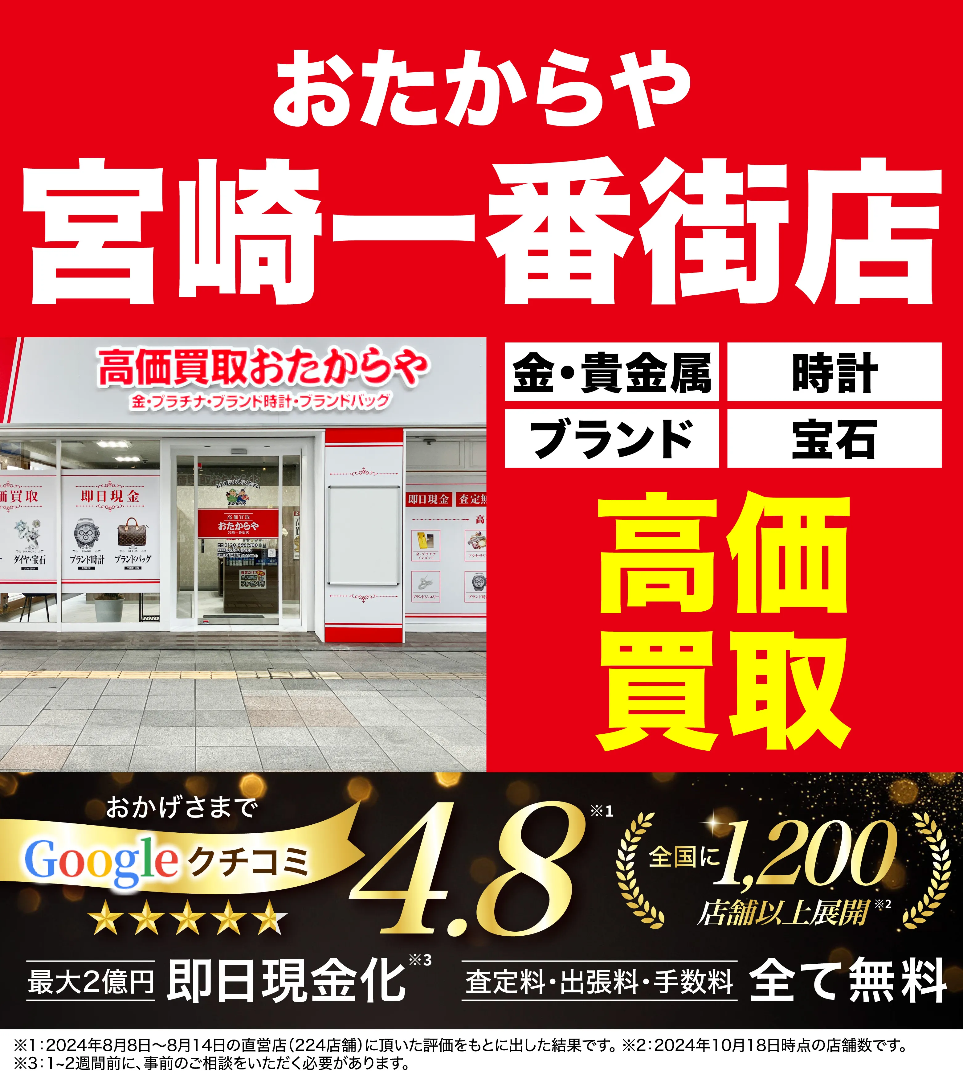 高価買取！googleクチコミ4.8、全国1,300店舗以上！