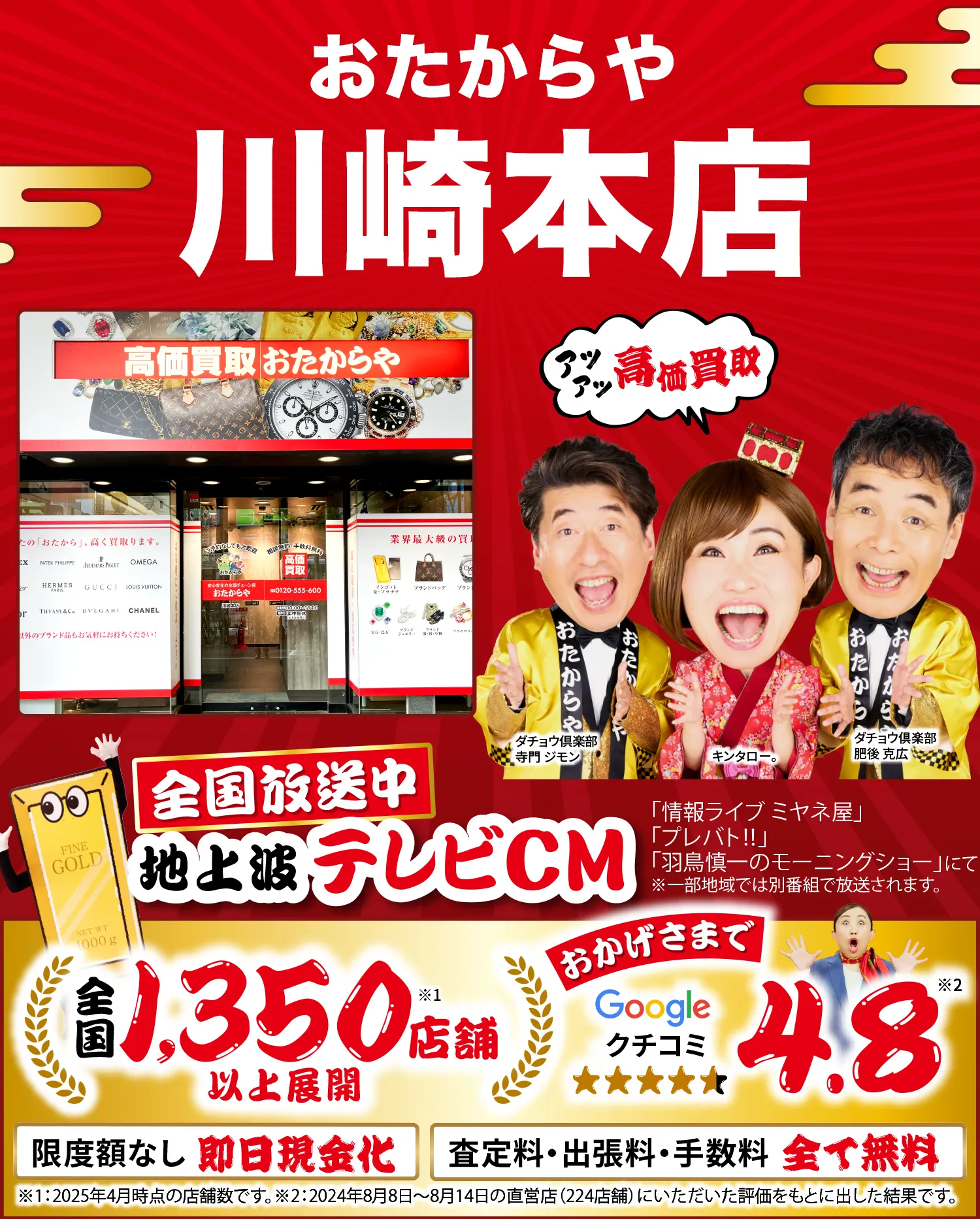 高価買取！googleクチコミ4.8、全国1,300店舗以上！