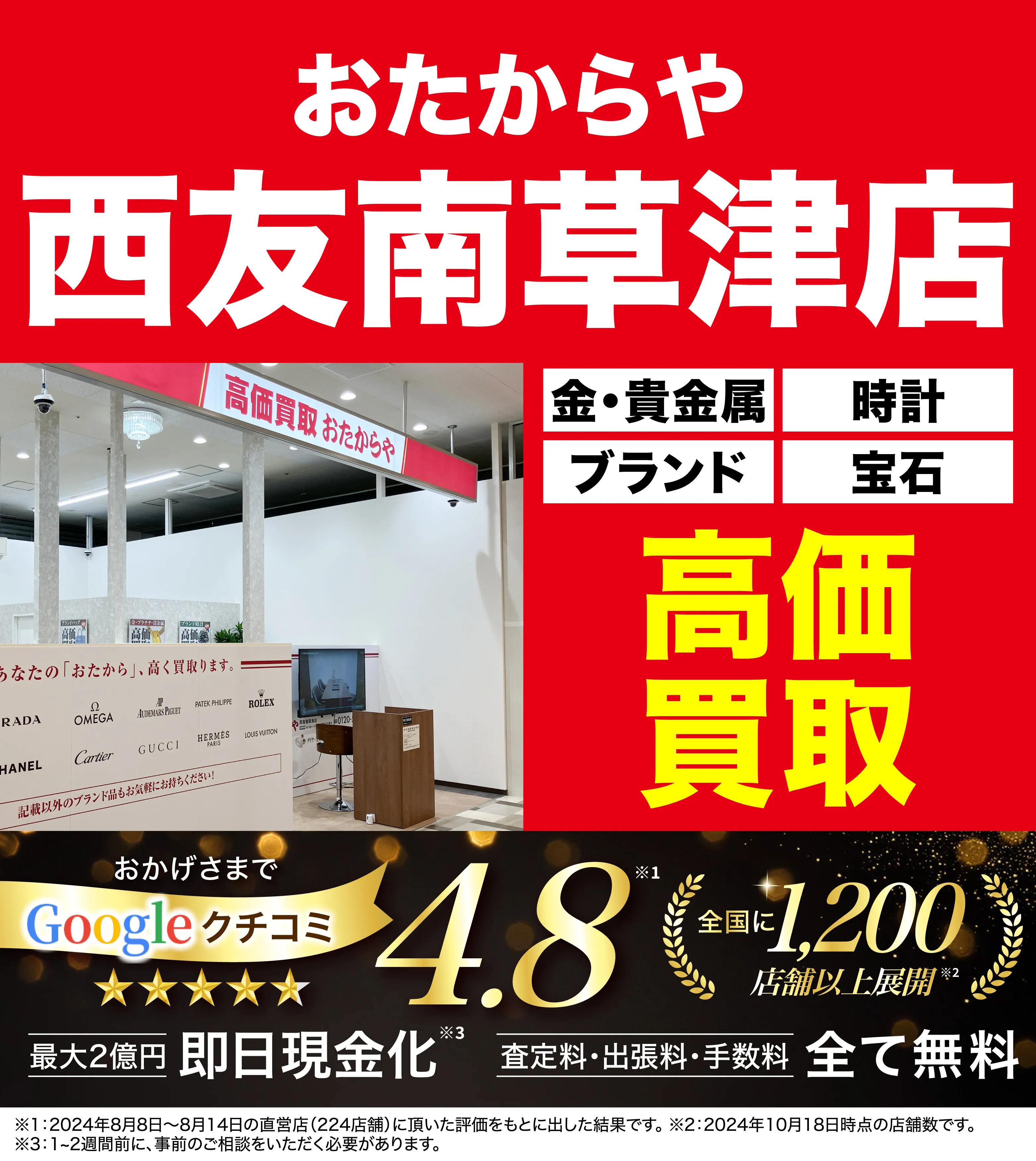 高価買取！googleクチコミ4.8、全国1,300店舗以上！
