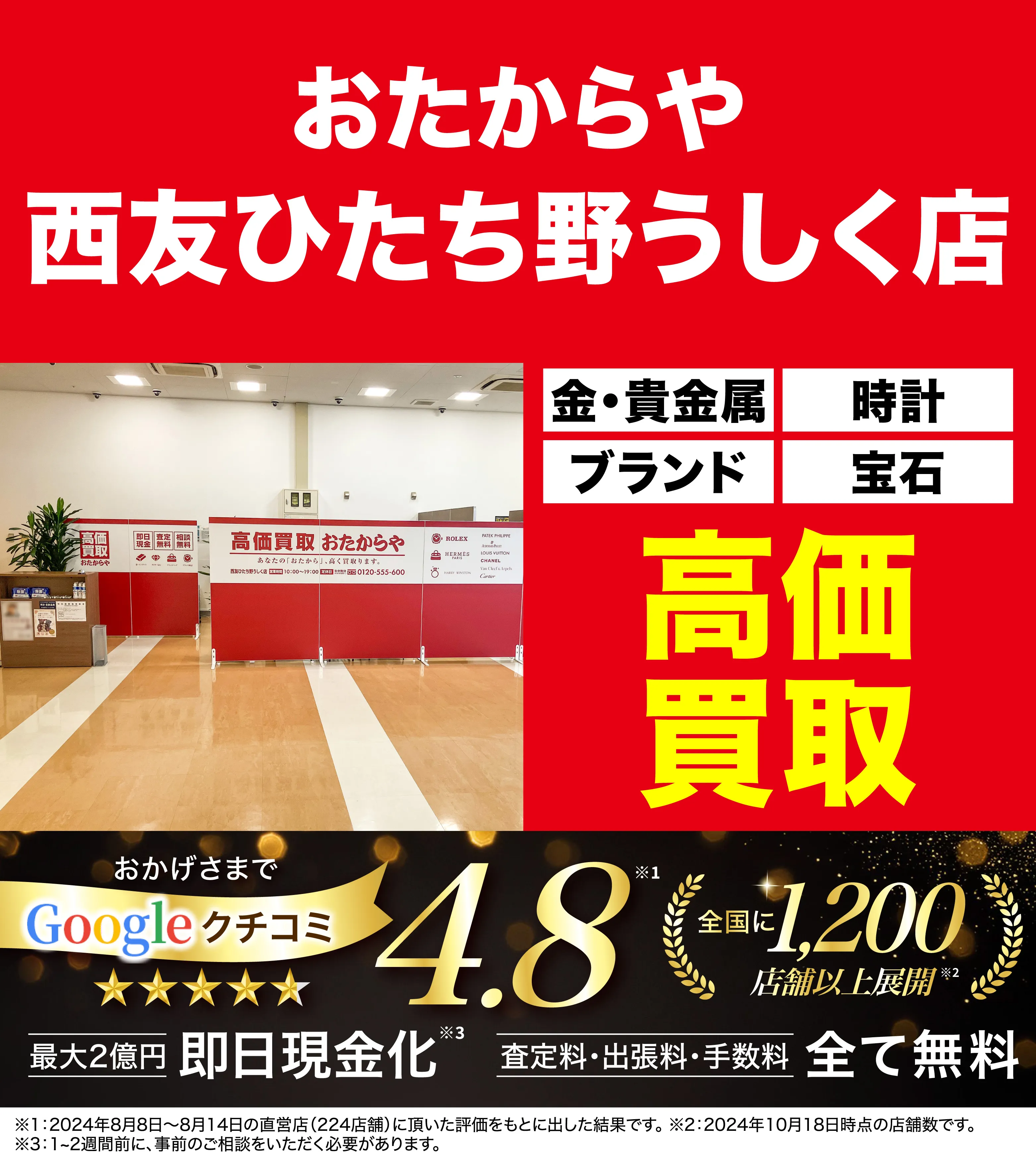 高価買取！googleクチコミ4.8、全国1,300店舗以上！