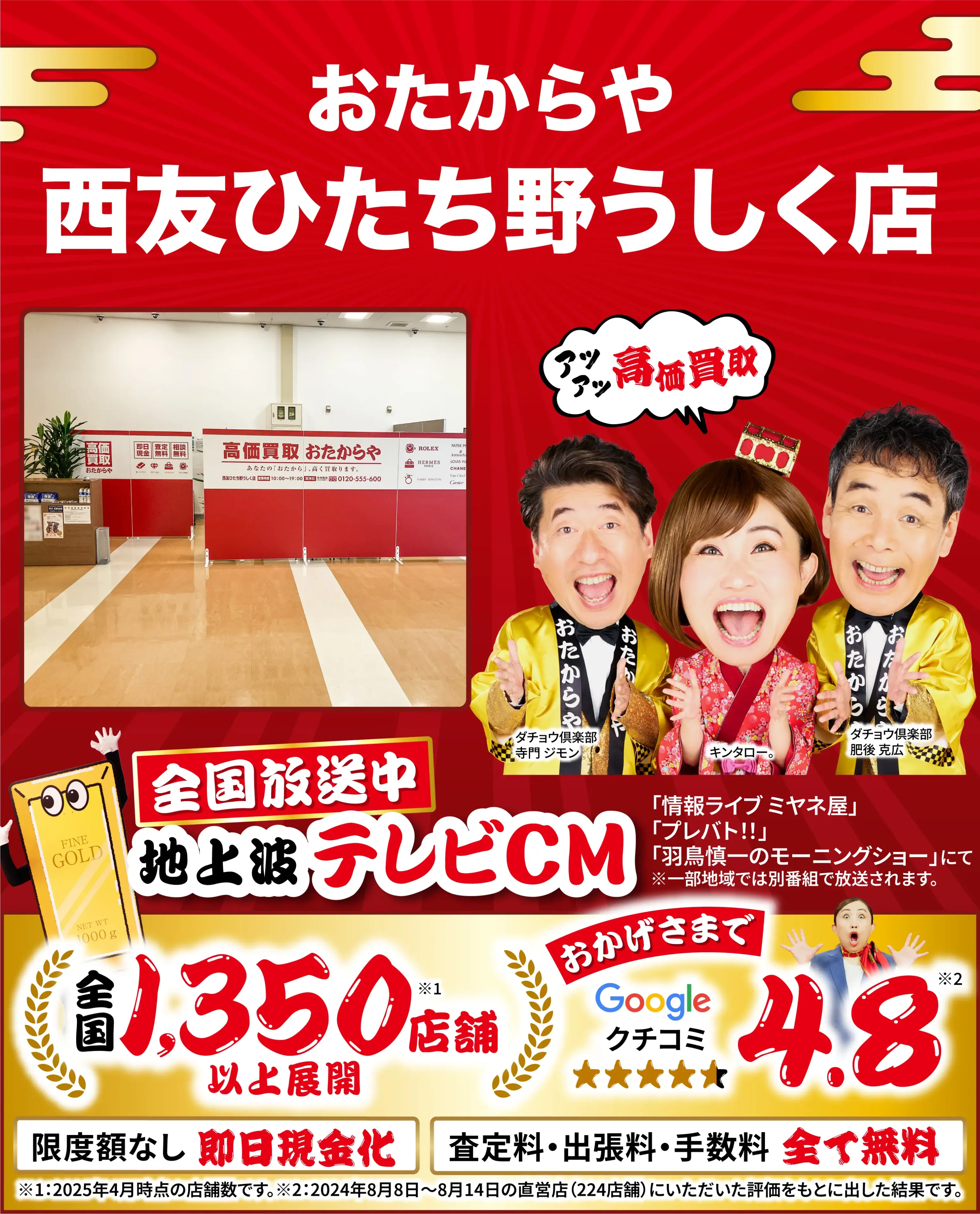 高価買取！googleクチコミ4.8、全国1,300店舗以上！