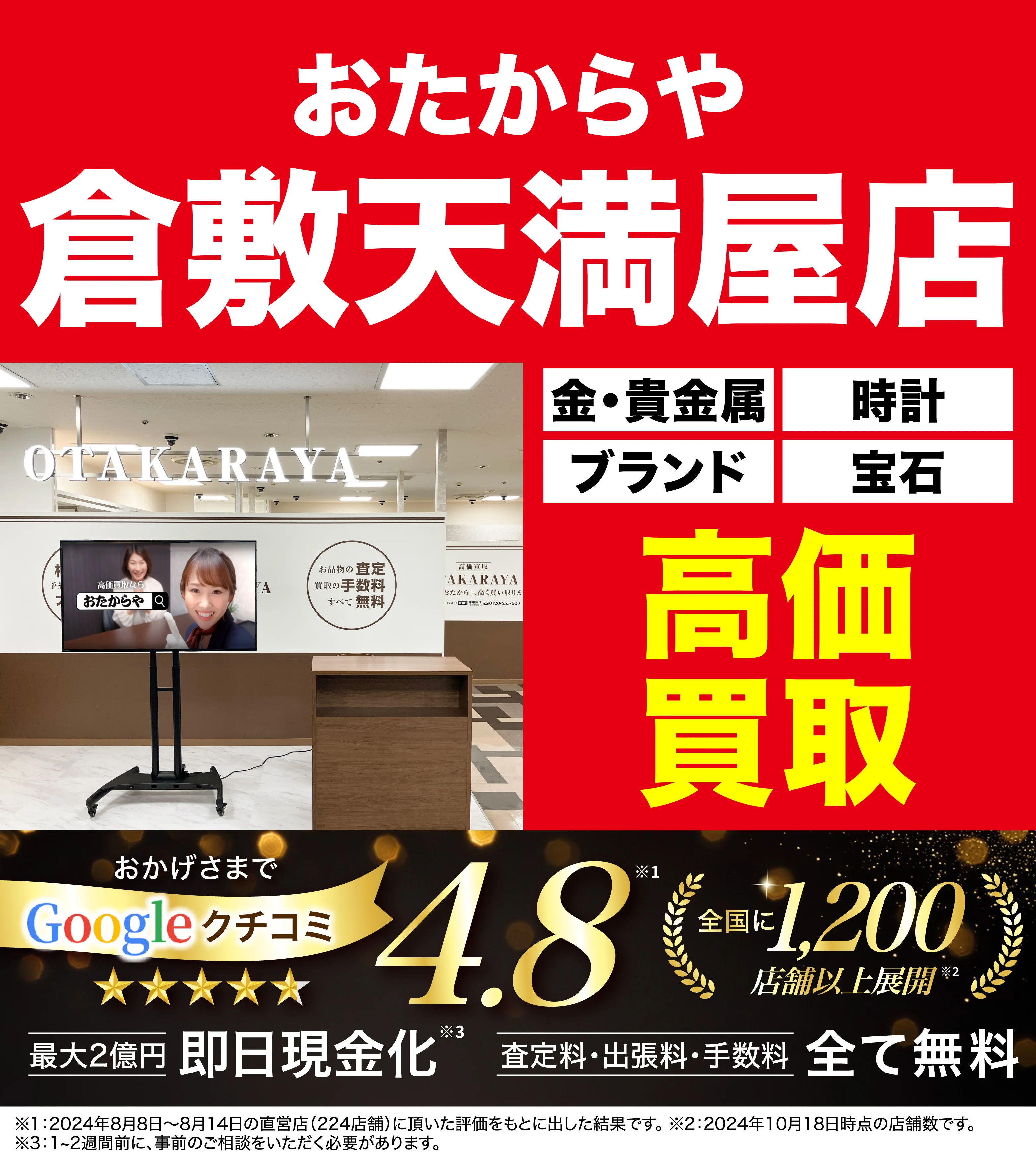 高価買取！googleクチコミ4.8、全国1,300店舗以上！
