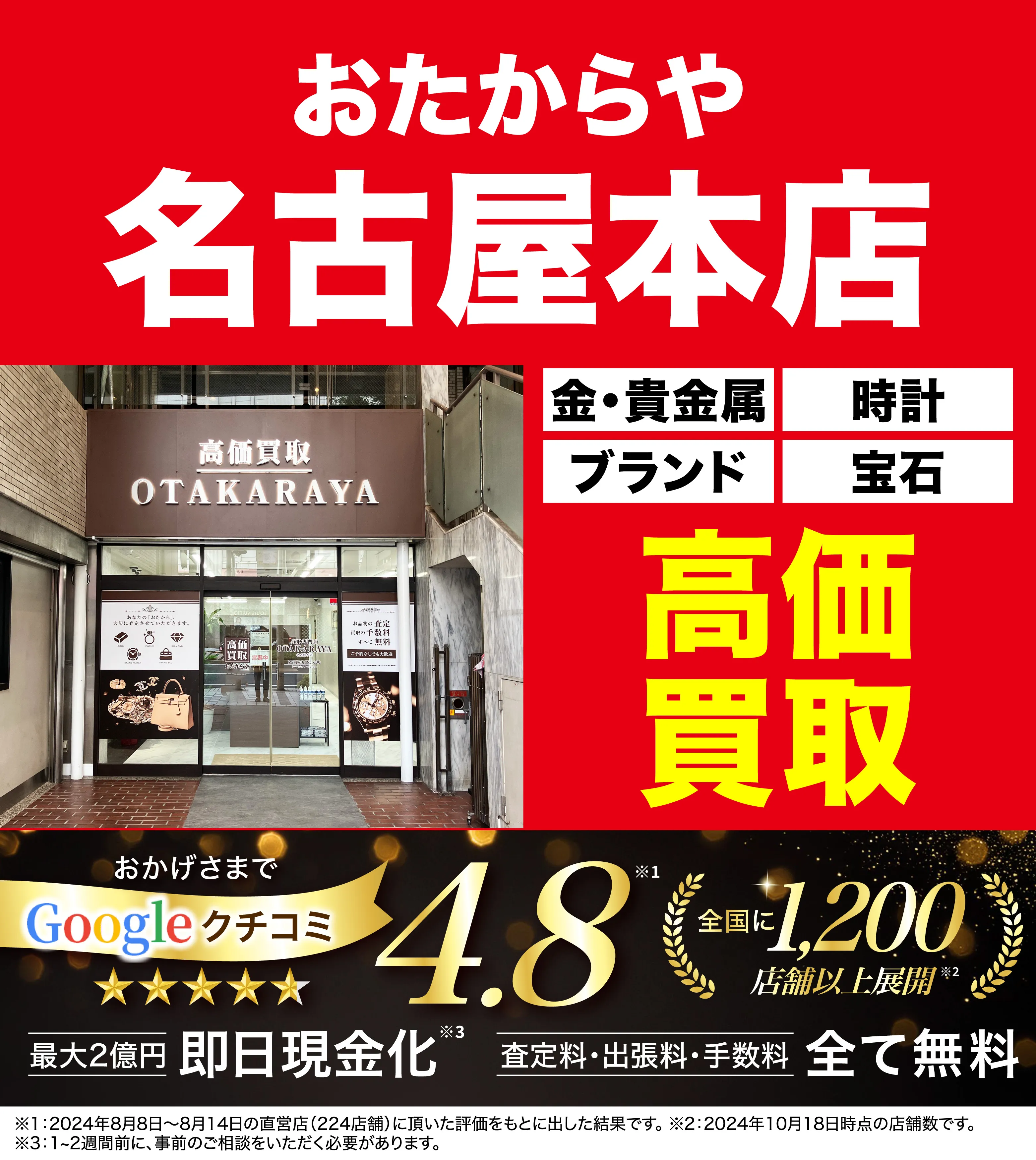 高価買取！googleクチコミ4.8、全国1,300店舗以上！