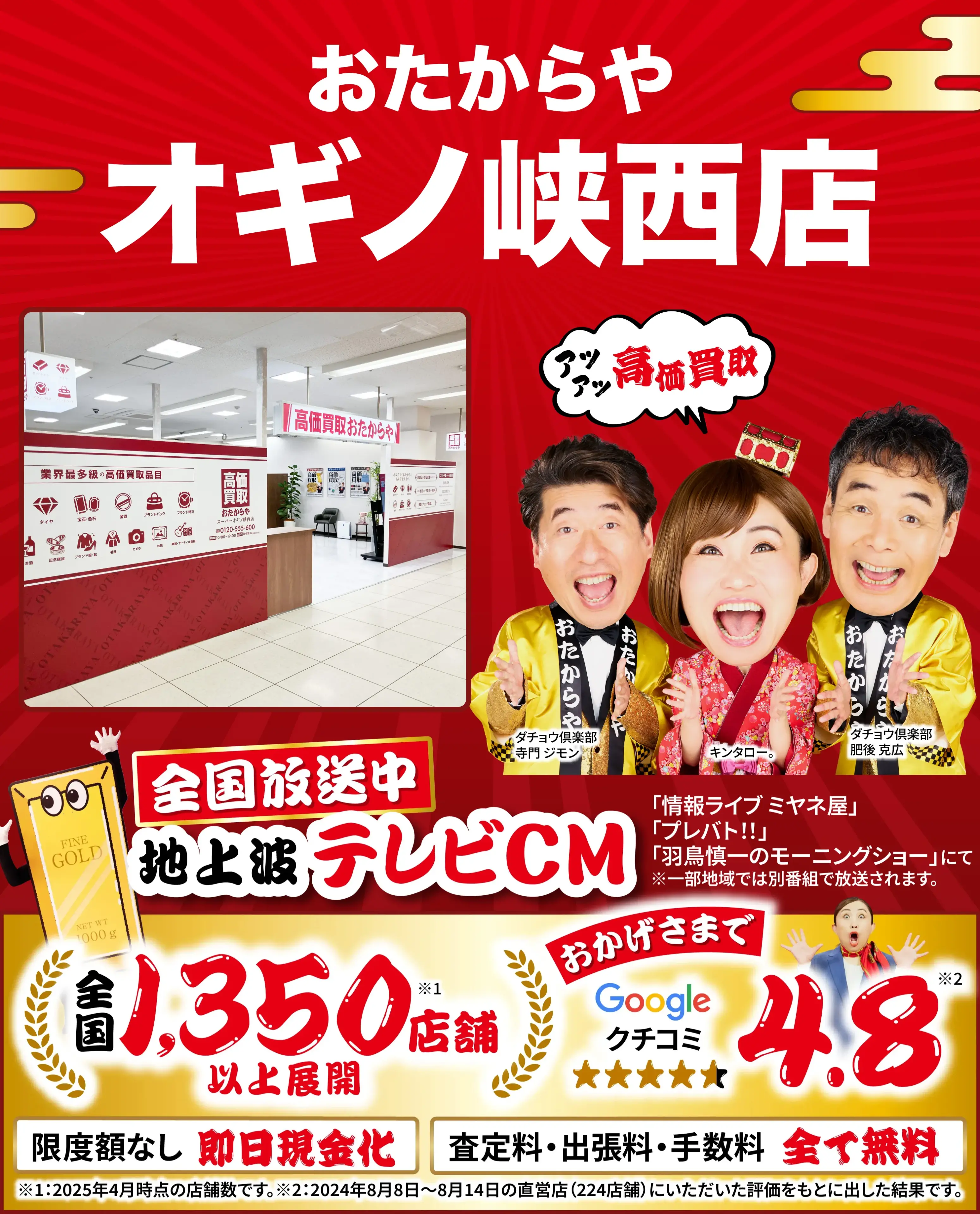 高価買取！googleクチコミ4.8、全国1,300店舗以上！