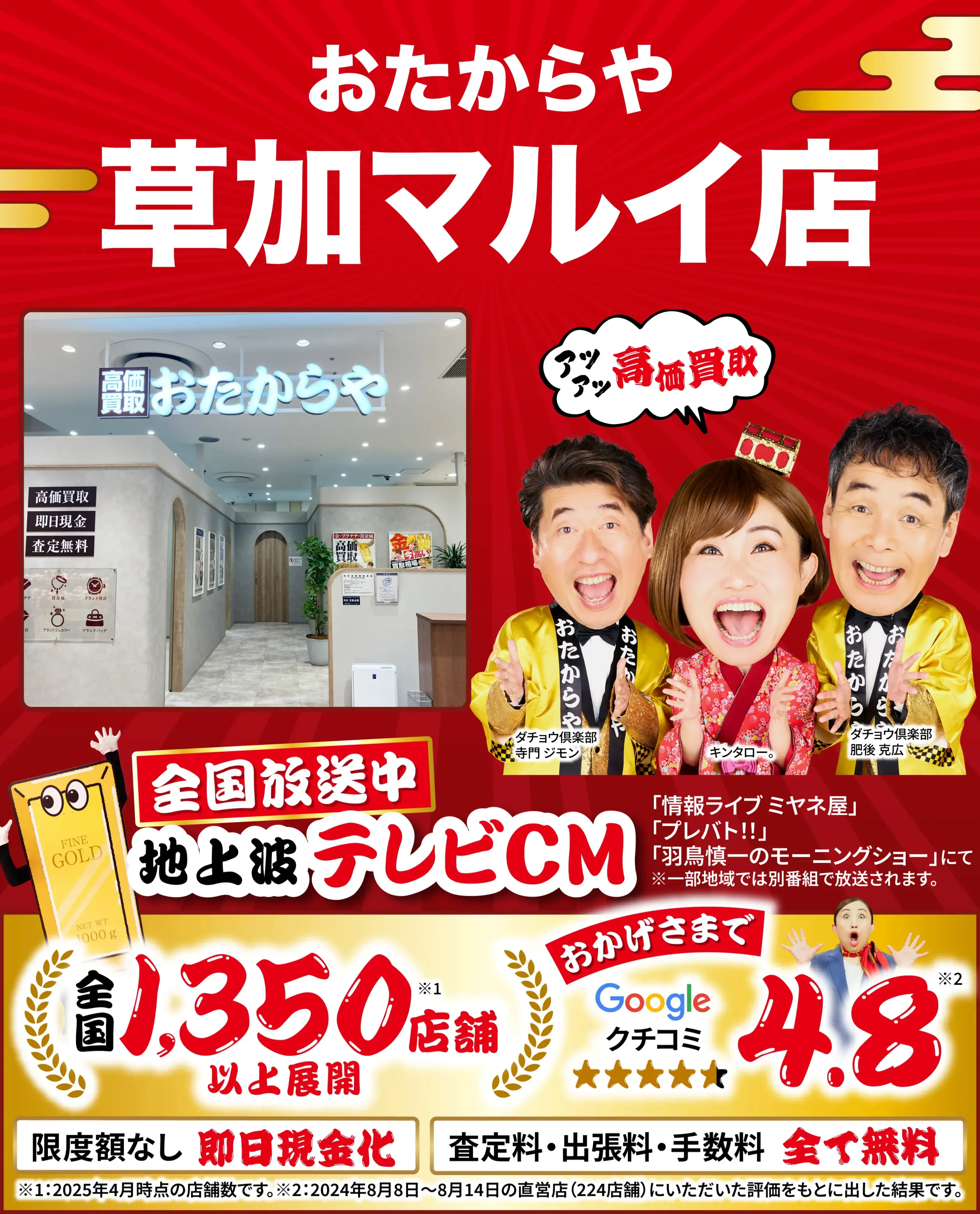 高価買取！googleクチコミ4.8、全国1,300店舗以上！