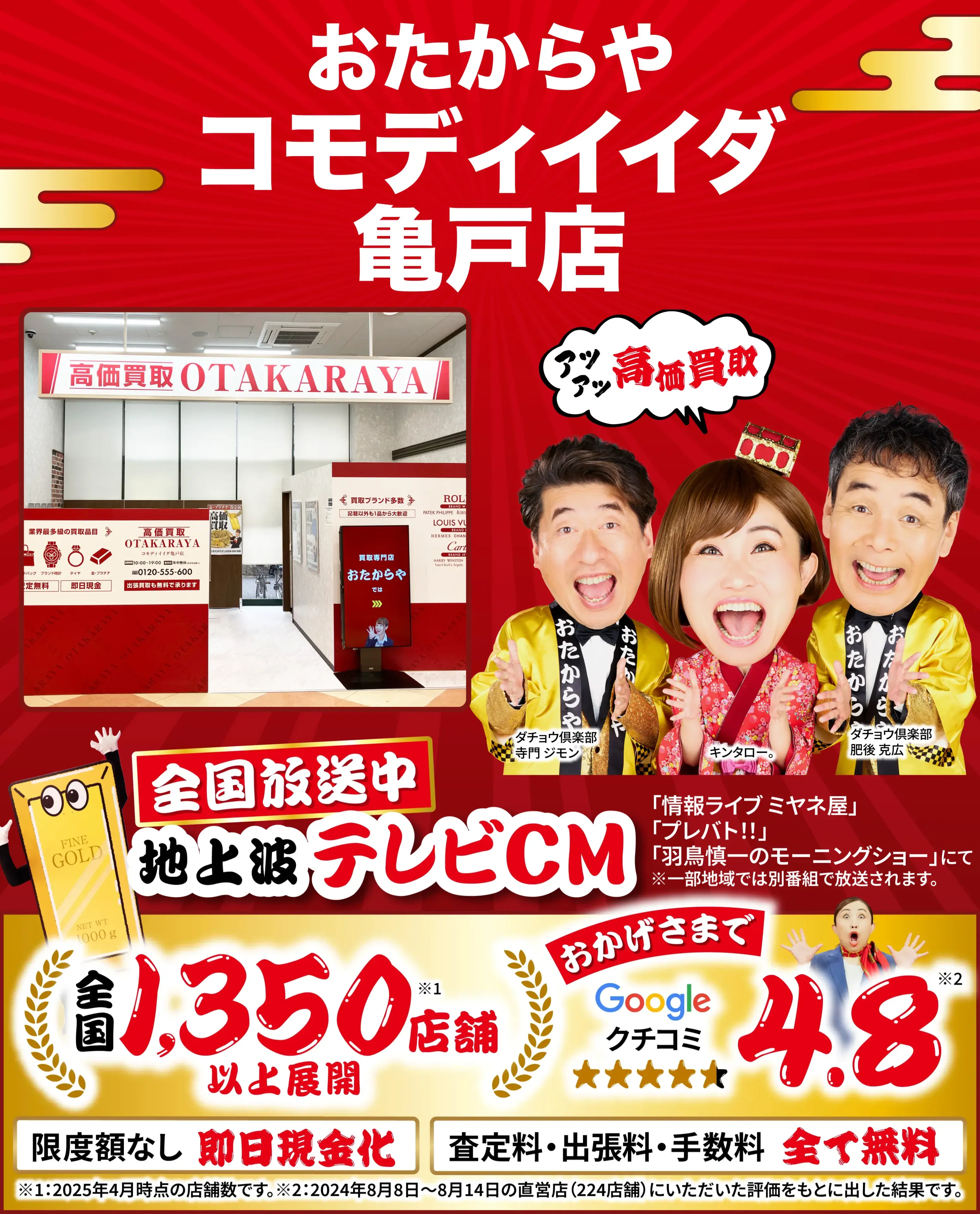 高価買取！googleクチコミ4.8、全国1,300店舗以上！