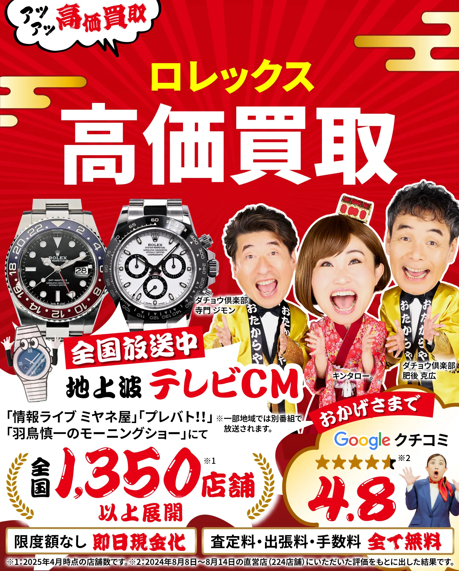ロレックス高価買取！googleクチコミ4.8、全国1,300店舗以上！