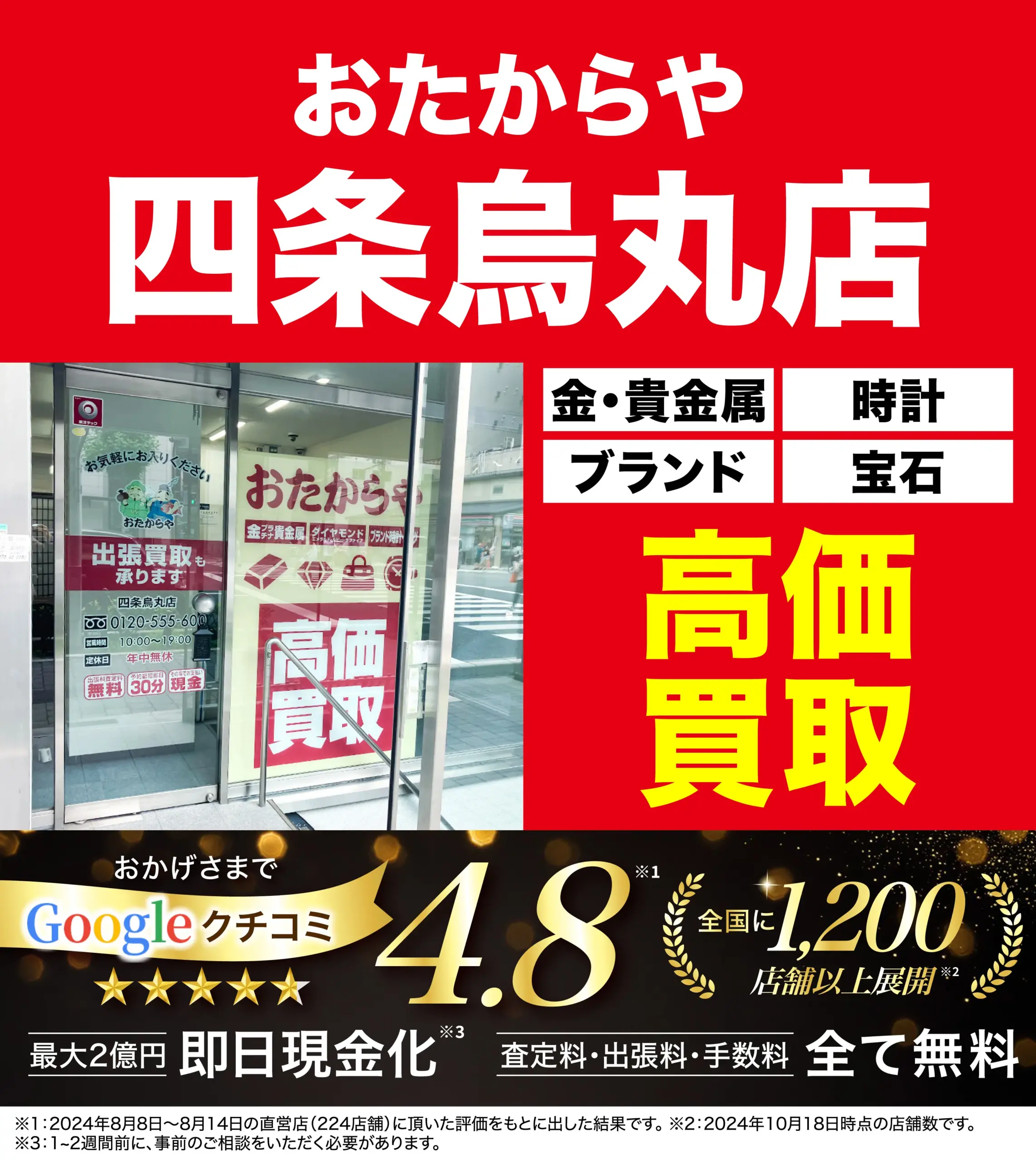 高価買取！googleクチコミ4.8、全国1,200店舗以上！