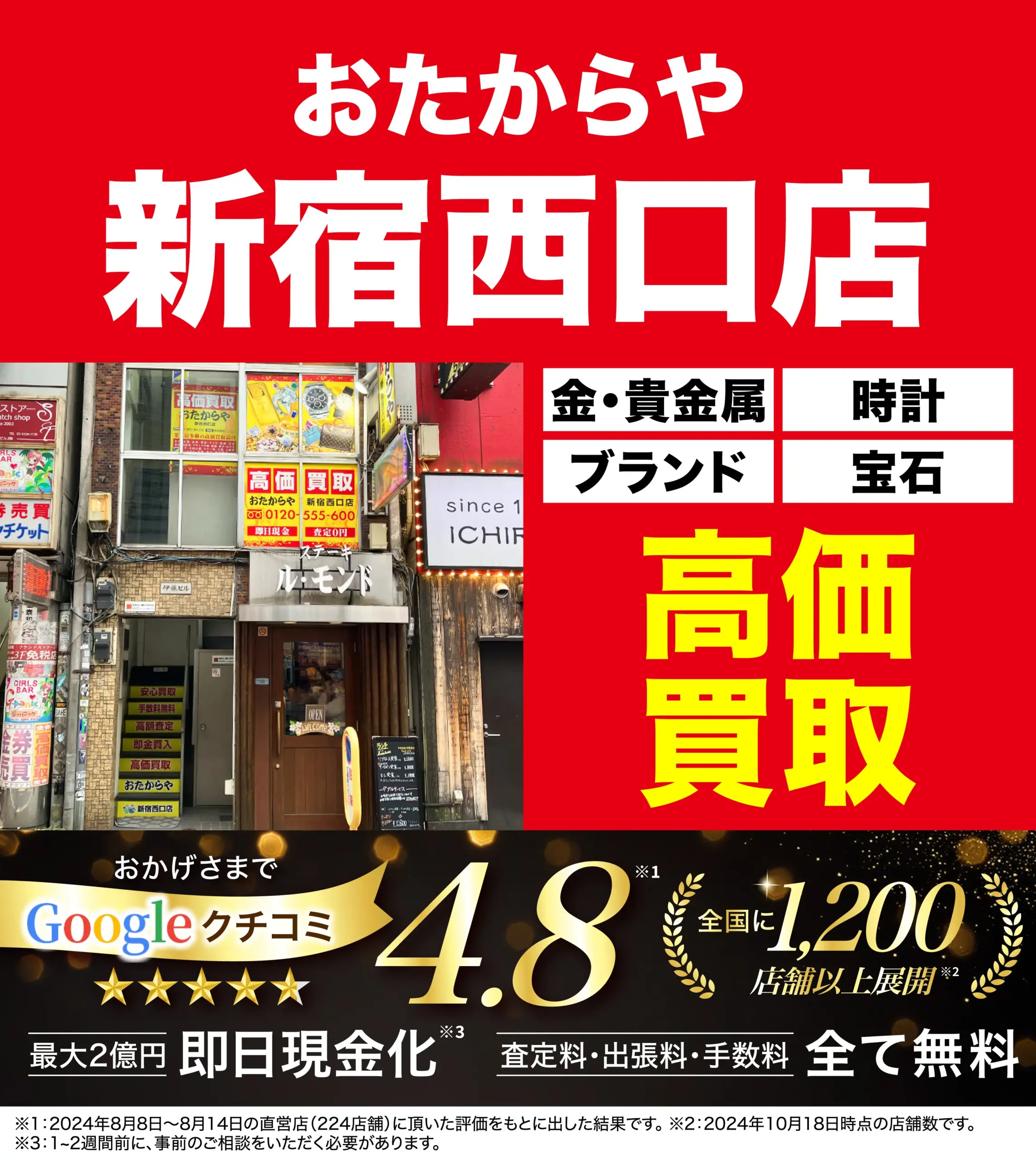 高価買取！googleクチコミ4.8、全国1,200店舗以上！