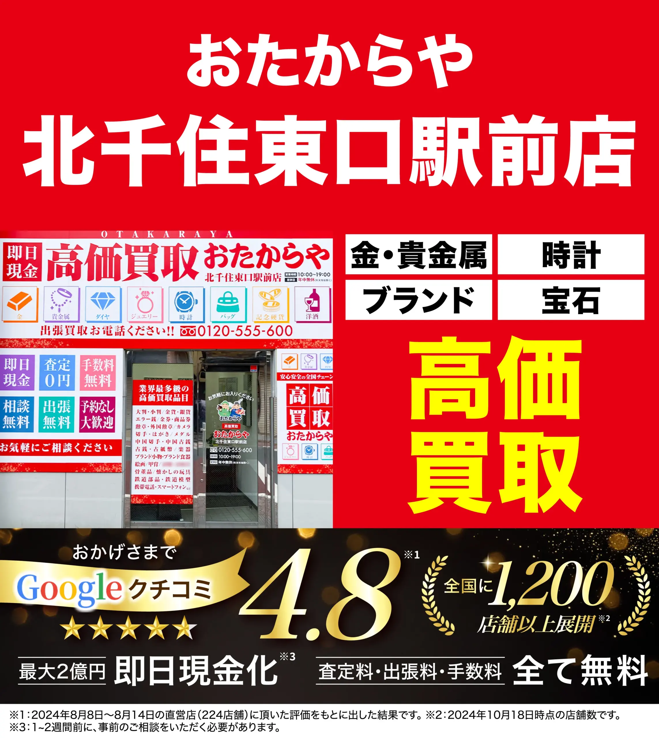 高価買取！googleクチコミ4.8、全国1,200店舗以上！