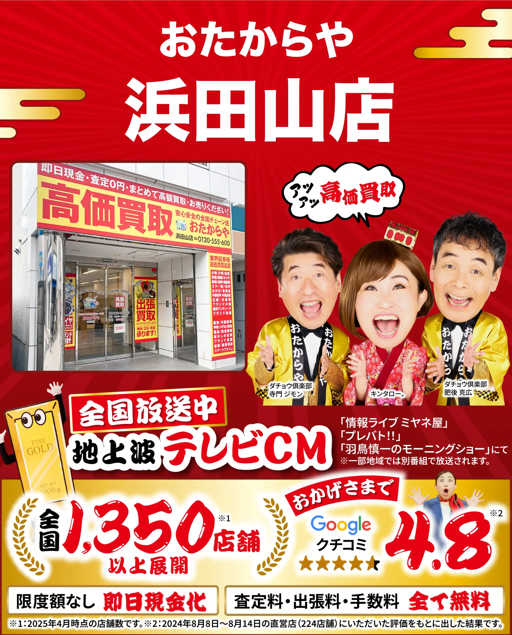 高価買取！googleクチコミ4.8、全国1,200店舗以上！