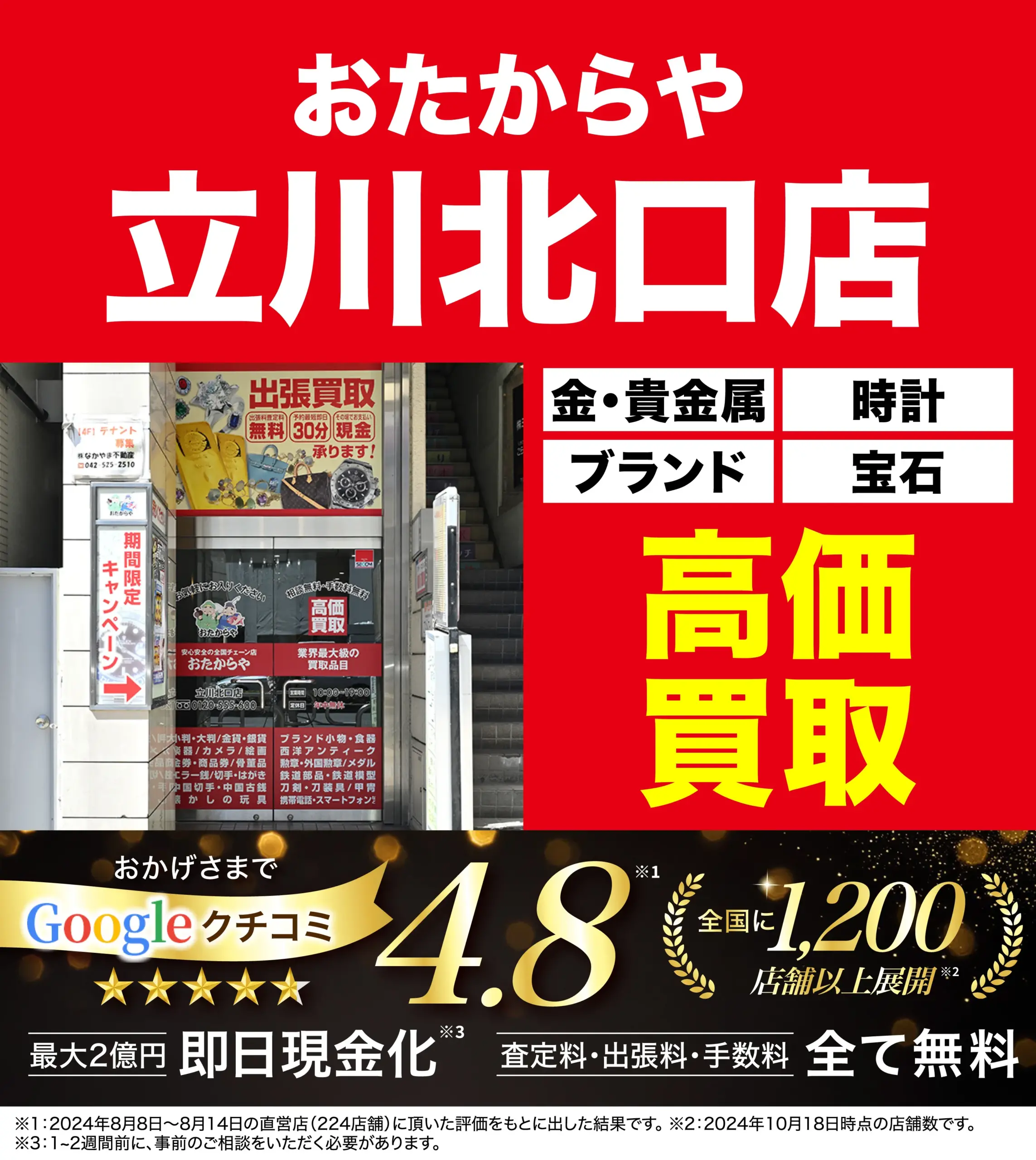 高価買取！googleクチコミ4.8、全国1,200店舗以上！