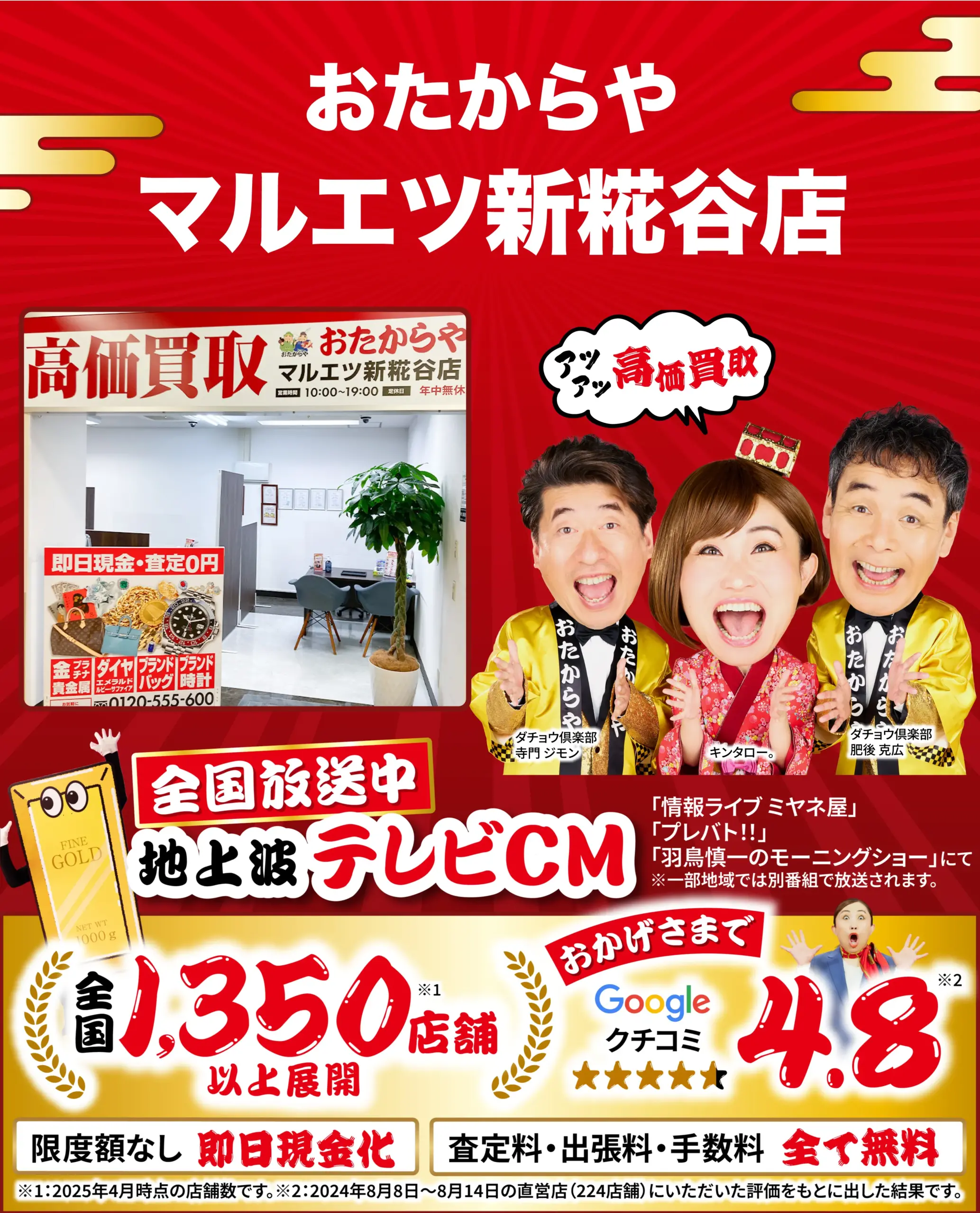 高価買取！googleクチコミ4.8、全国1,200店舗以上！
