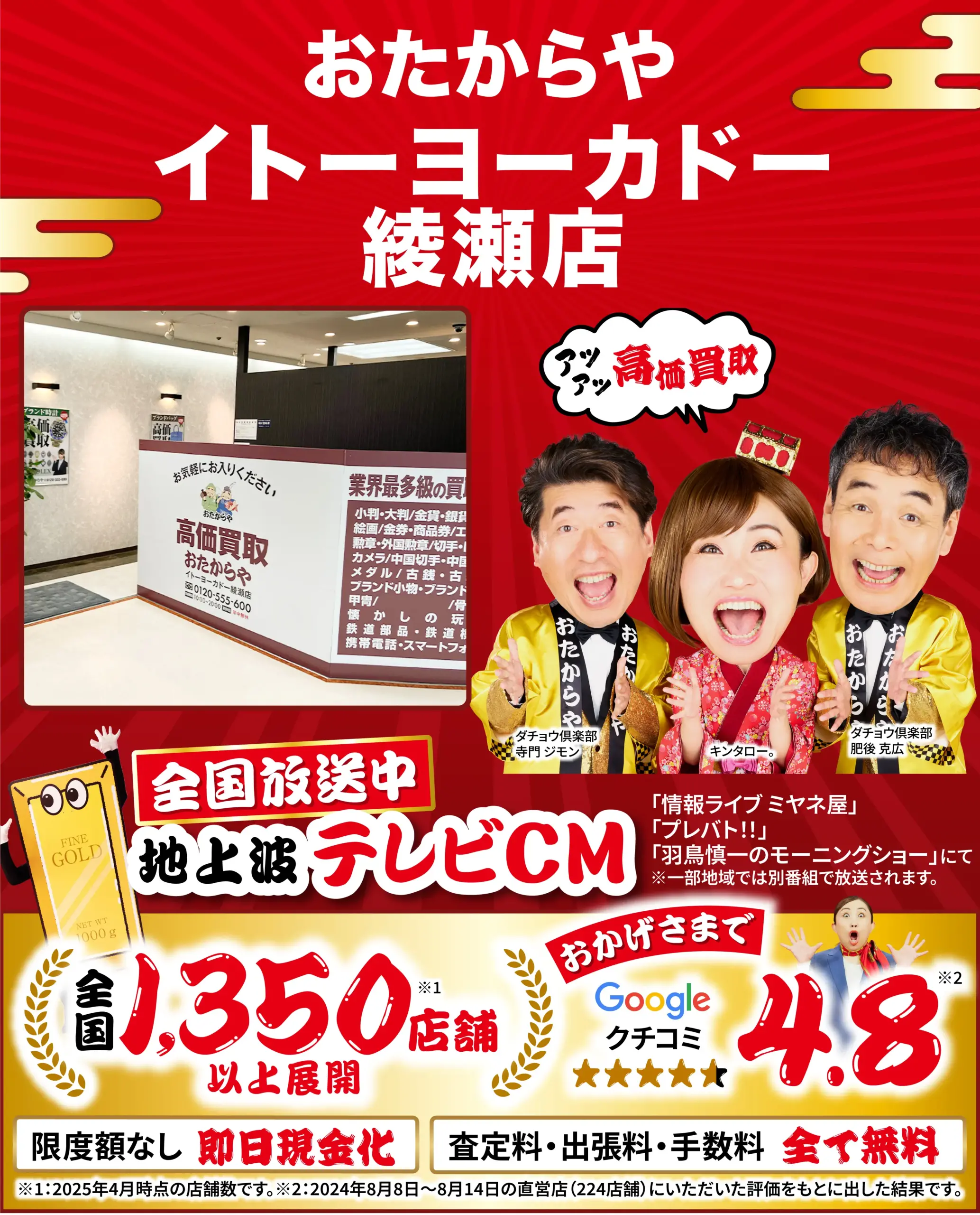高価買取！googleクチコミ4.8、全国1,200店舗以上！