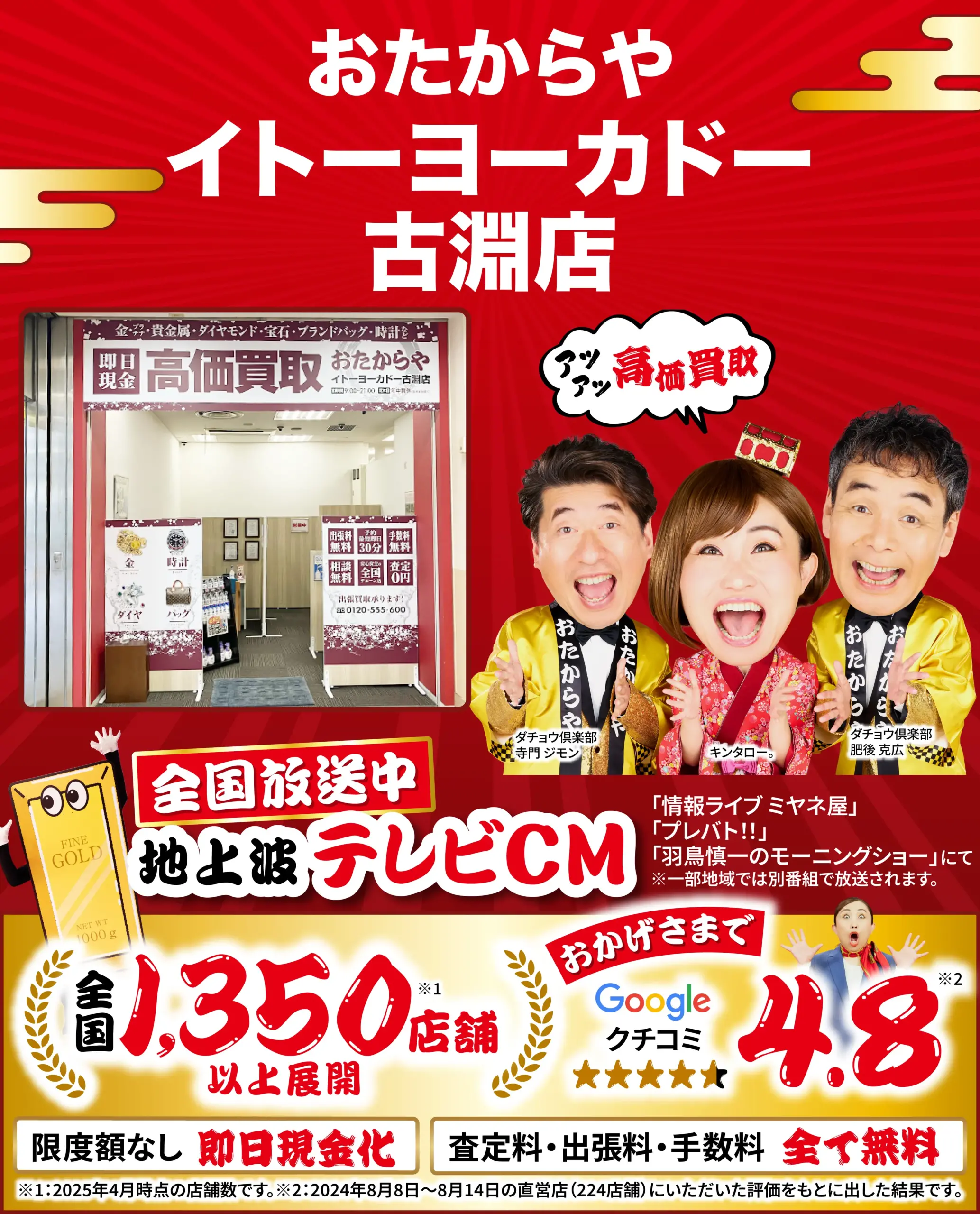 高価買取！googleクチコミ4.8、全国1,200店舗以上！