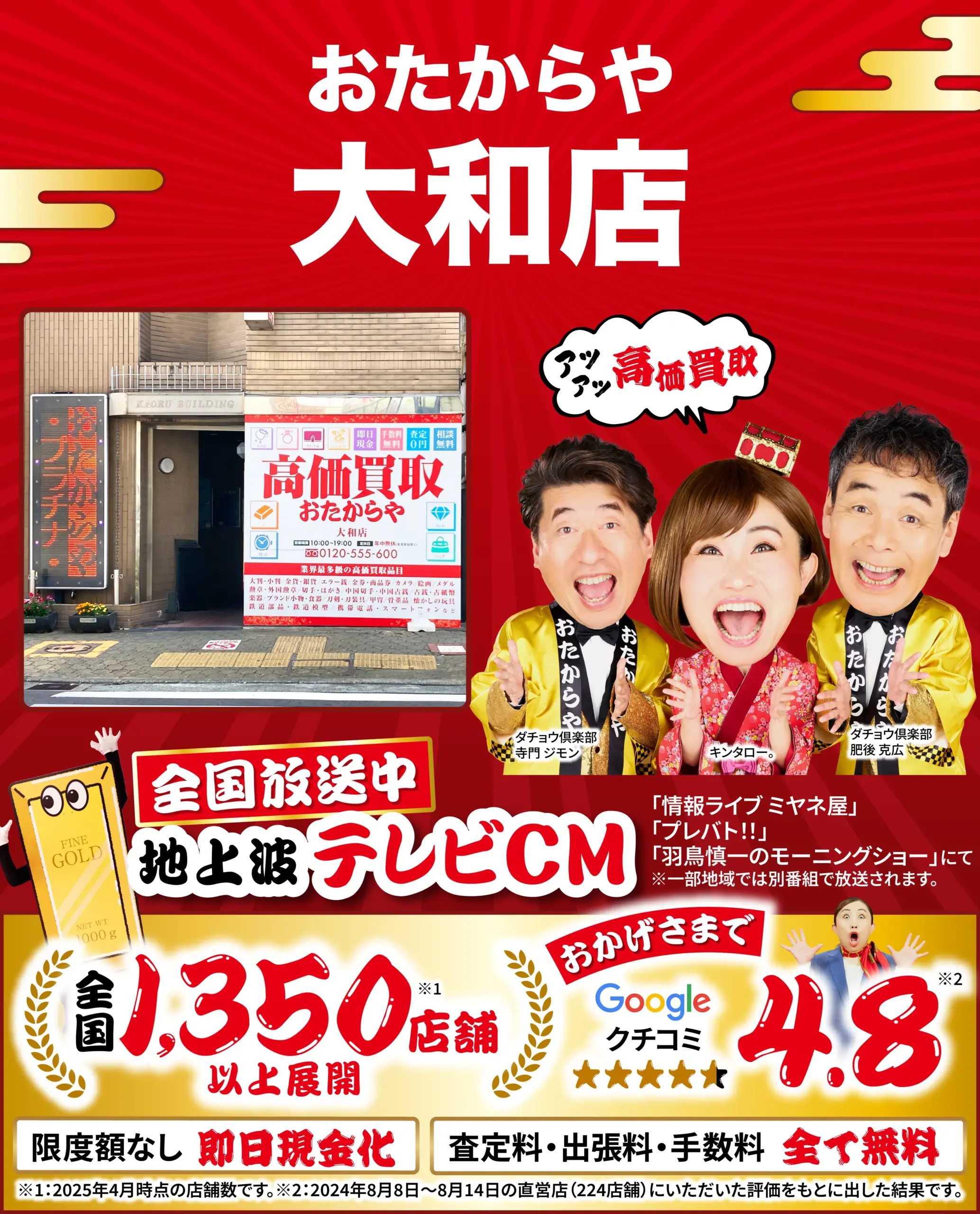 高価買取！googleクチコミ4.8、全国1,200店舗以上！