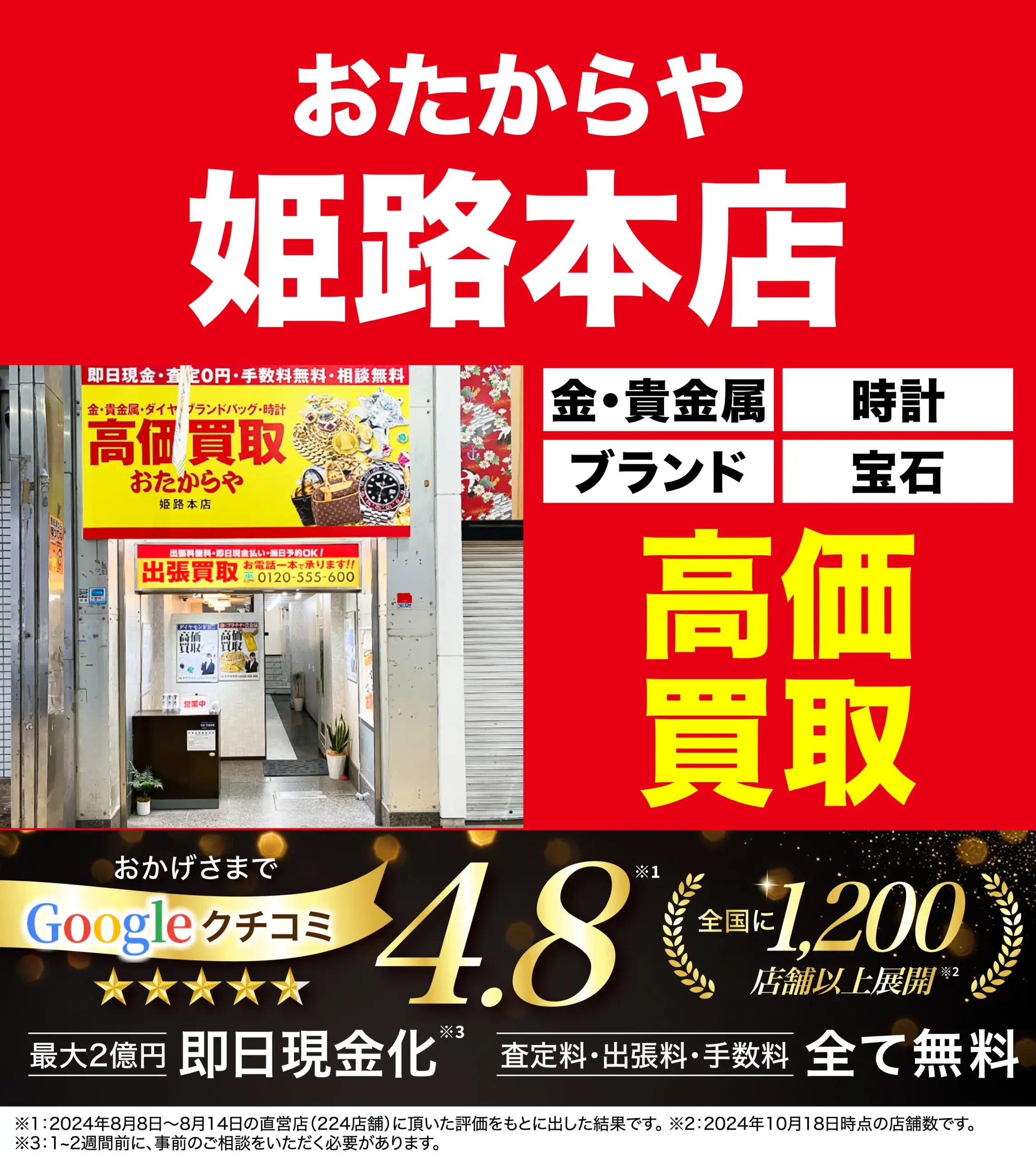高価買取！googleクチコミ4.8、全国1,200店舗以上！