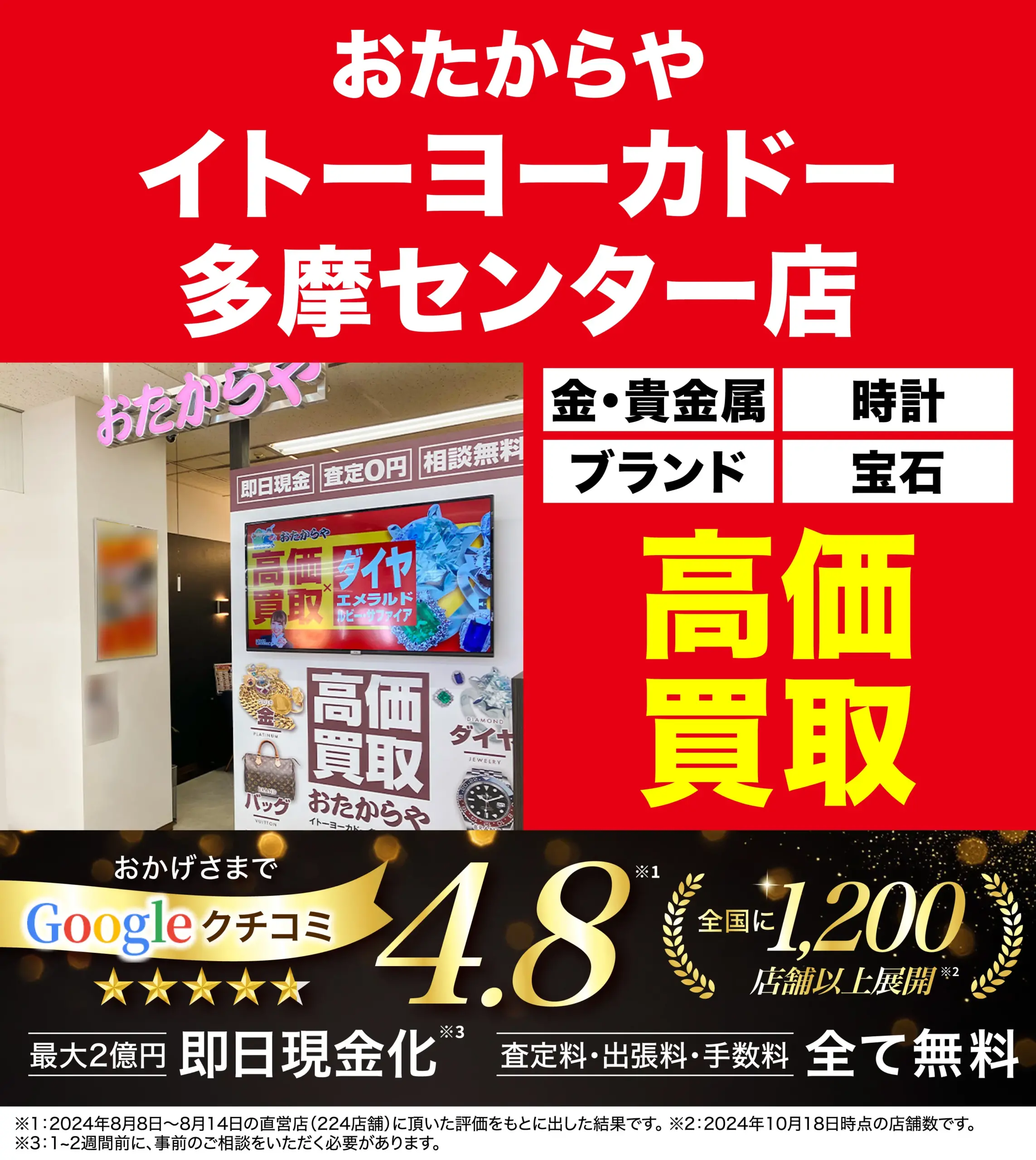 高価買取！googleクチコミ4.8、全国1,200店舗以上！