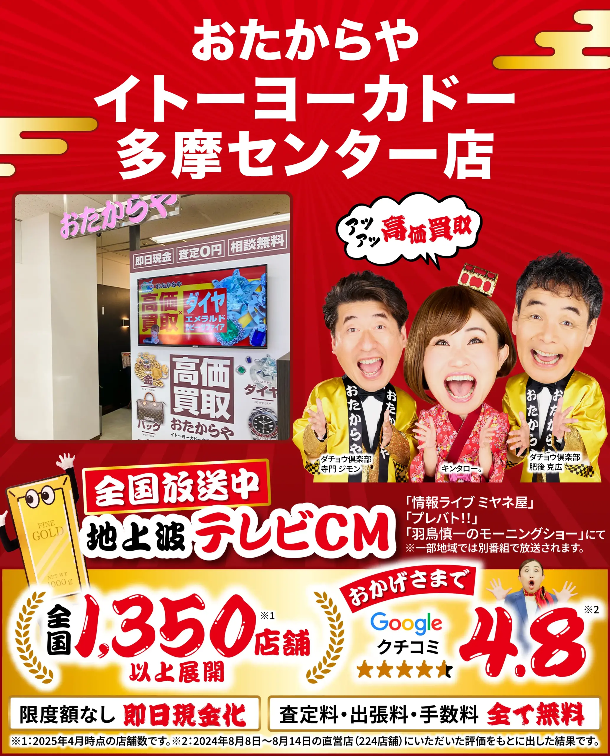 高価買取！googleクチコミ4.8、全国1,200店舗以上！