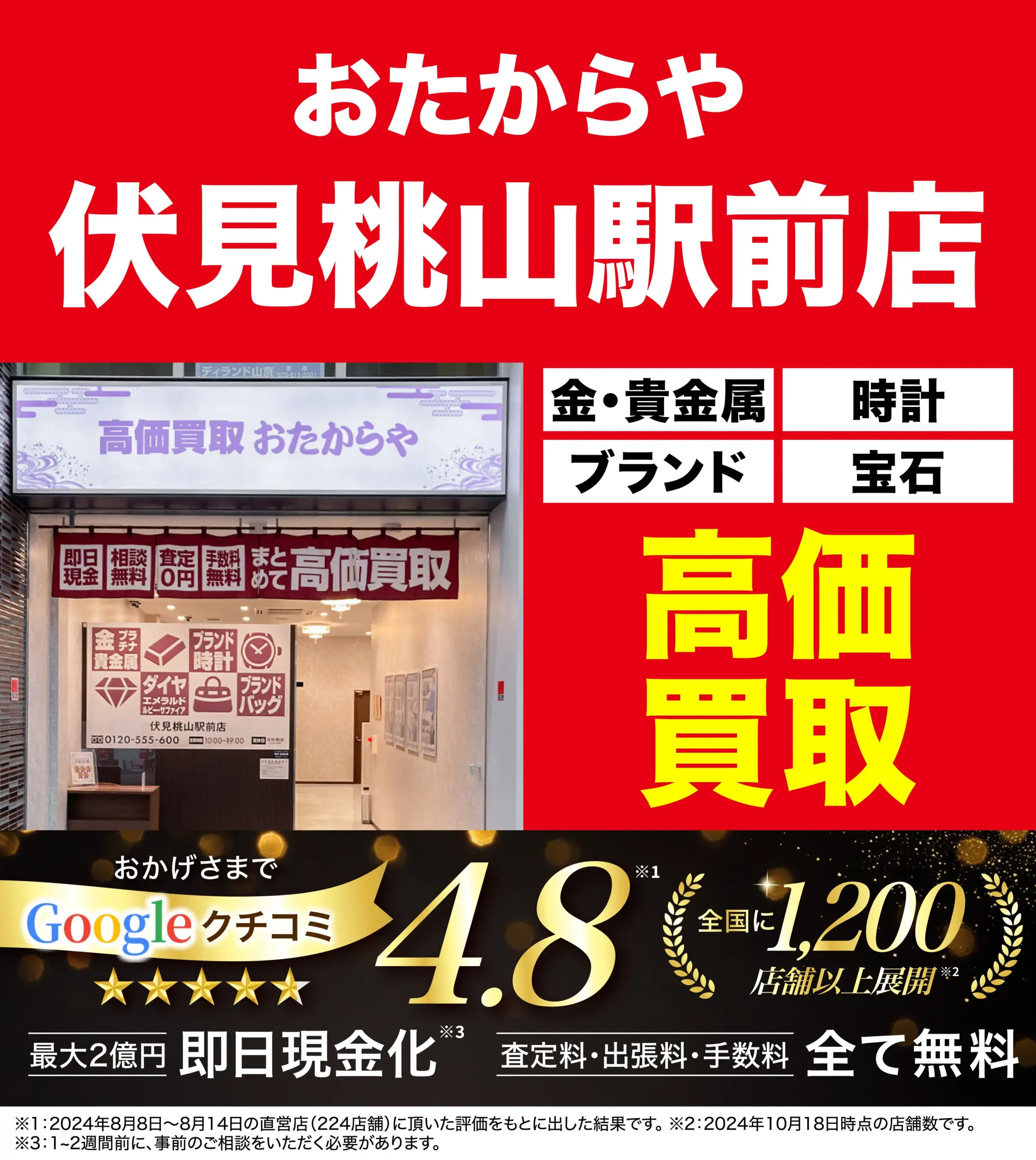 高価買取！googleクチコミ4.8、全国1,200店舗以上！