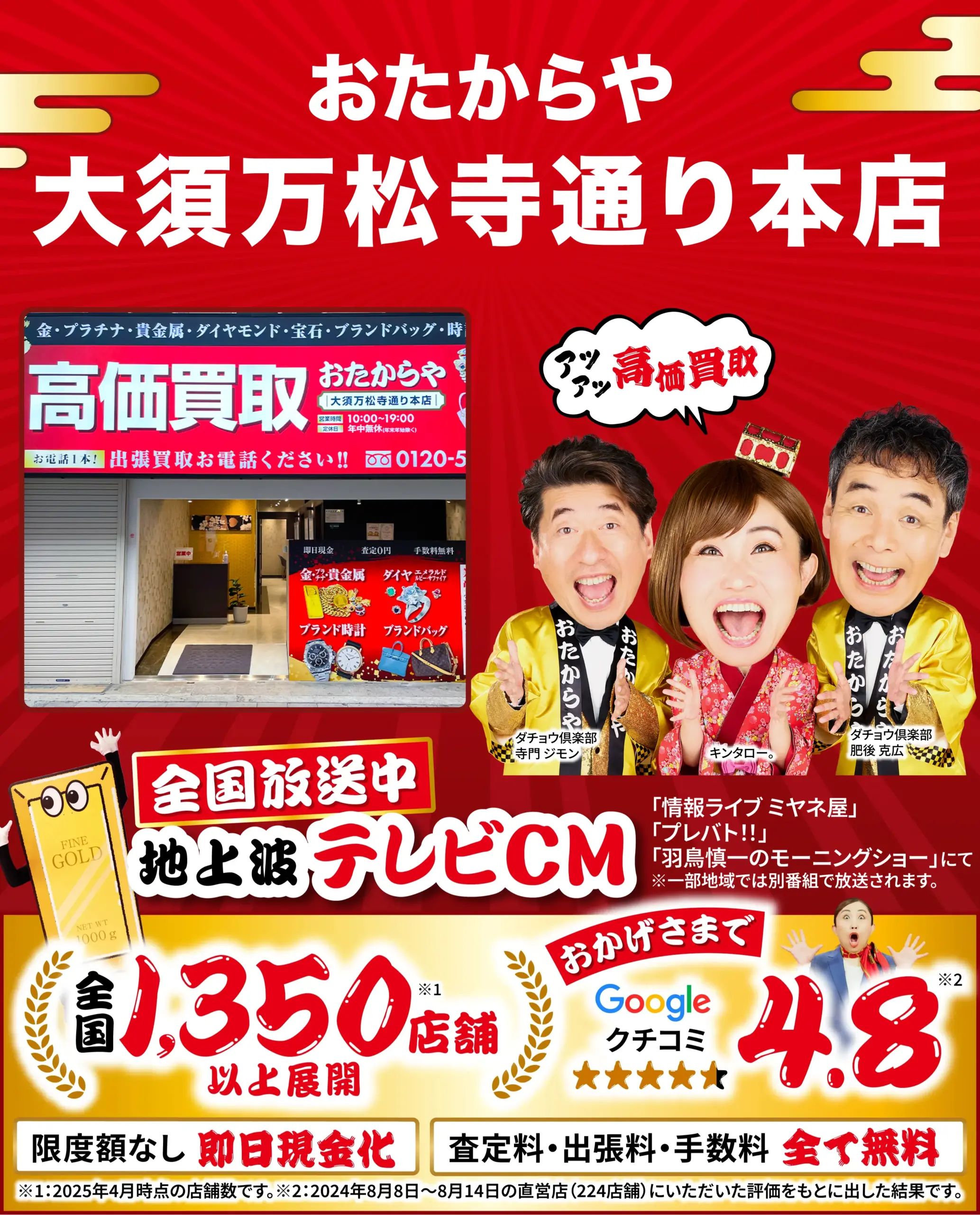 高価買取！googleクチコミ4.8、全国1,200店舗以上！