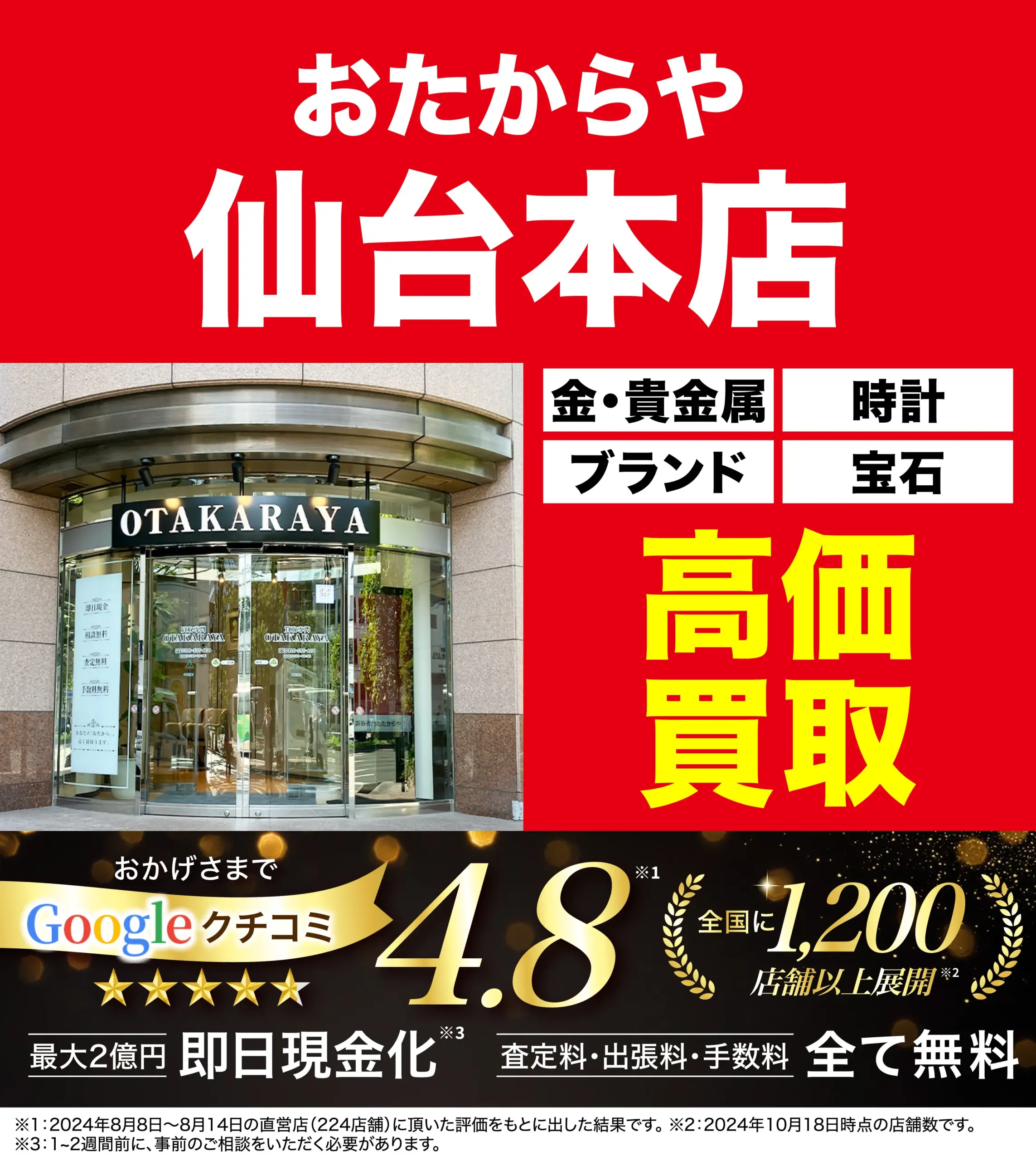 高価買取！googleクチコミ4.8、全国1,200店舗以上！