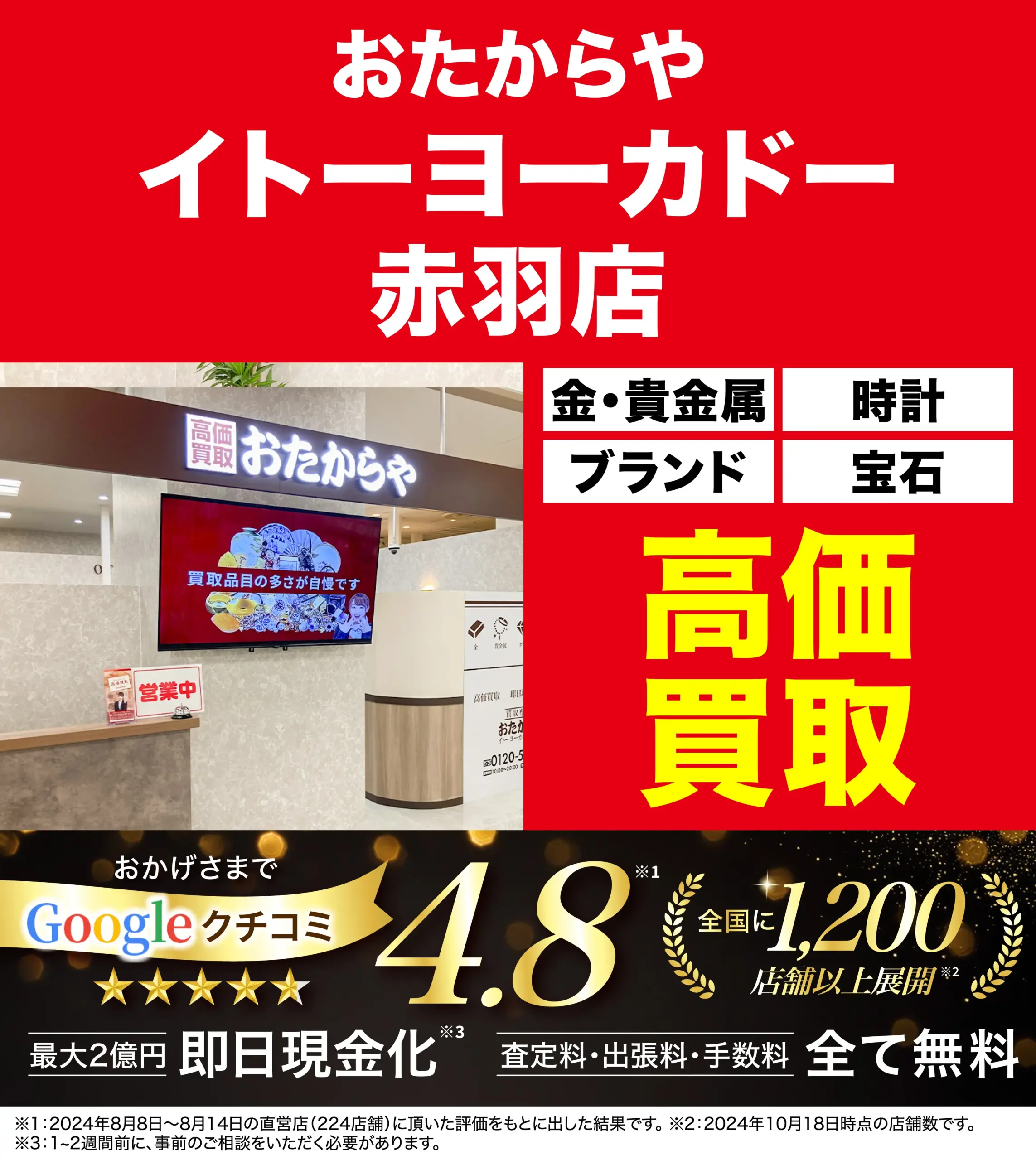 高価買取！googleクチコミ4.8、全国1,200店舗以上！