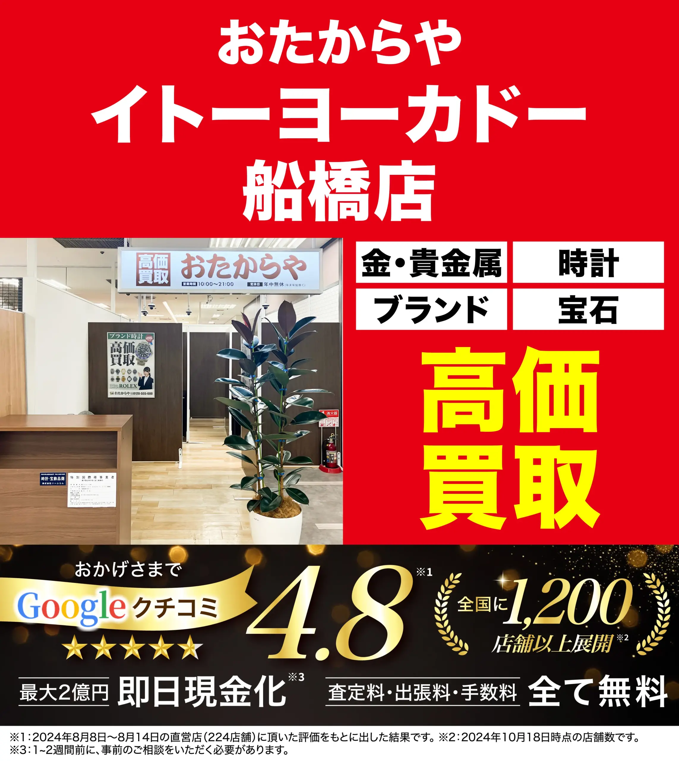 高価買取！googleクチコミ4.8、全国1,200店舗以上！