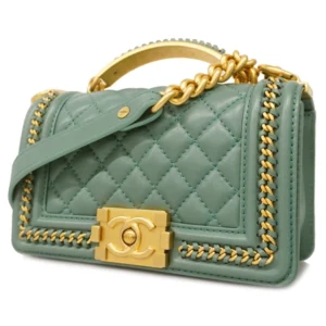 シャネル ボーイシャネル ハンドバッグ レザー グリーン
