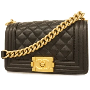 シャネル ボーイシャネル キャビアスキン ブラック ゴールドチェーン
