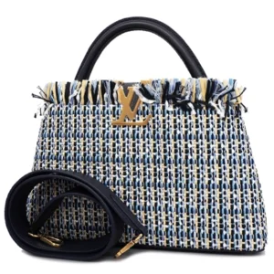 ルイ・ヴィトン カプシーヌ MM ハンドバッグ レザー×キャンバス ブルー M22220