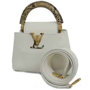 ルイ・ヴィトン カプシーヌ MINI ハンドバッグ レザー×パイソン ホワイト N98477 トリヨンレザー